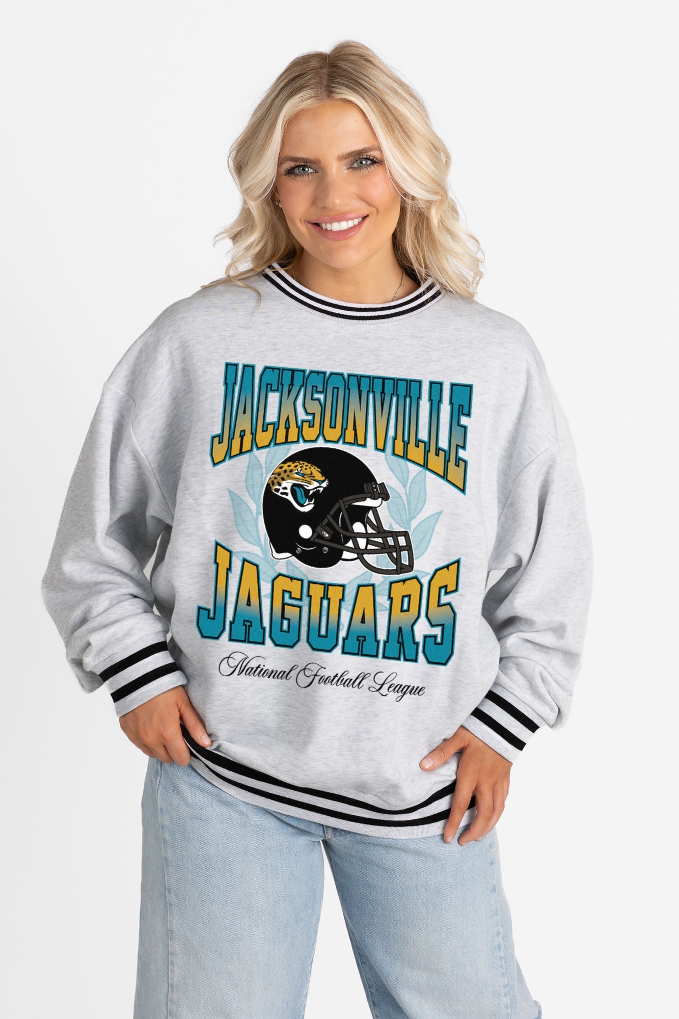 JACKSONVILLE JAGUARS FADE ROUTE CREW FLEECE RINGER SWEATSHIRT
