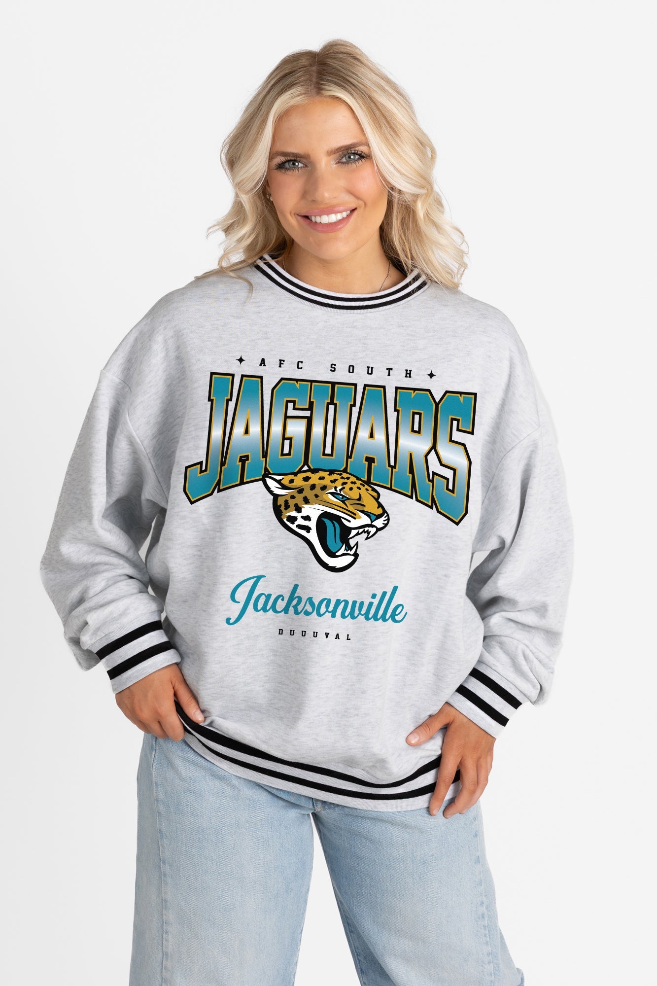 JACKSONVILLE JAGUARS GRIDIRON DRIVE CREW FLEECE RINGER SWEATSHIRT