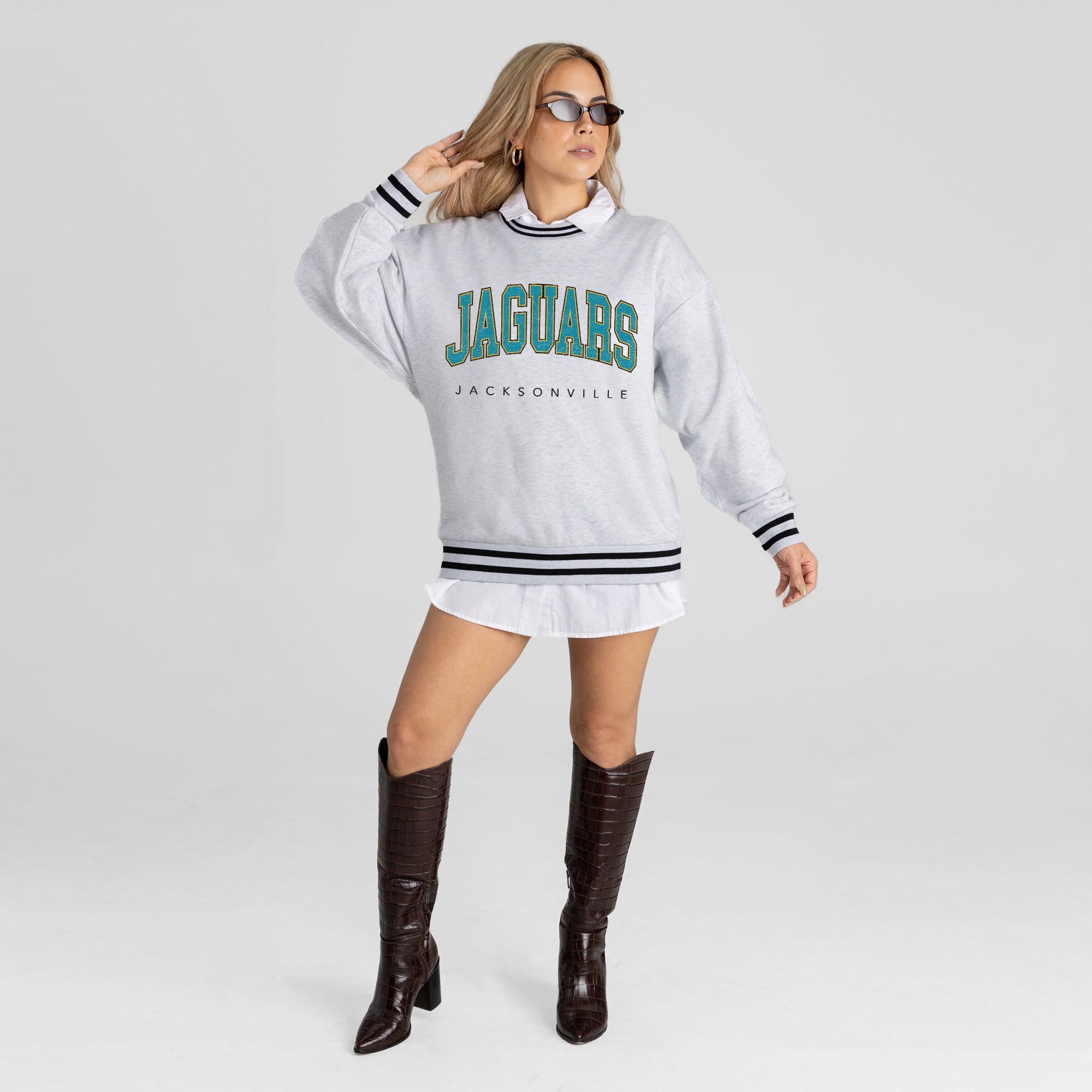 JACKSONVILLE JAGUARS EASY ENERGY CREW FLEECE RINGER SWEATSHIRT