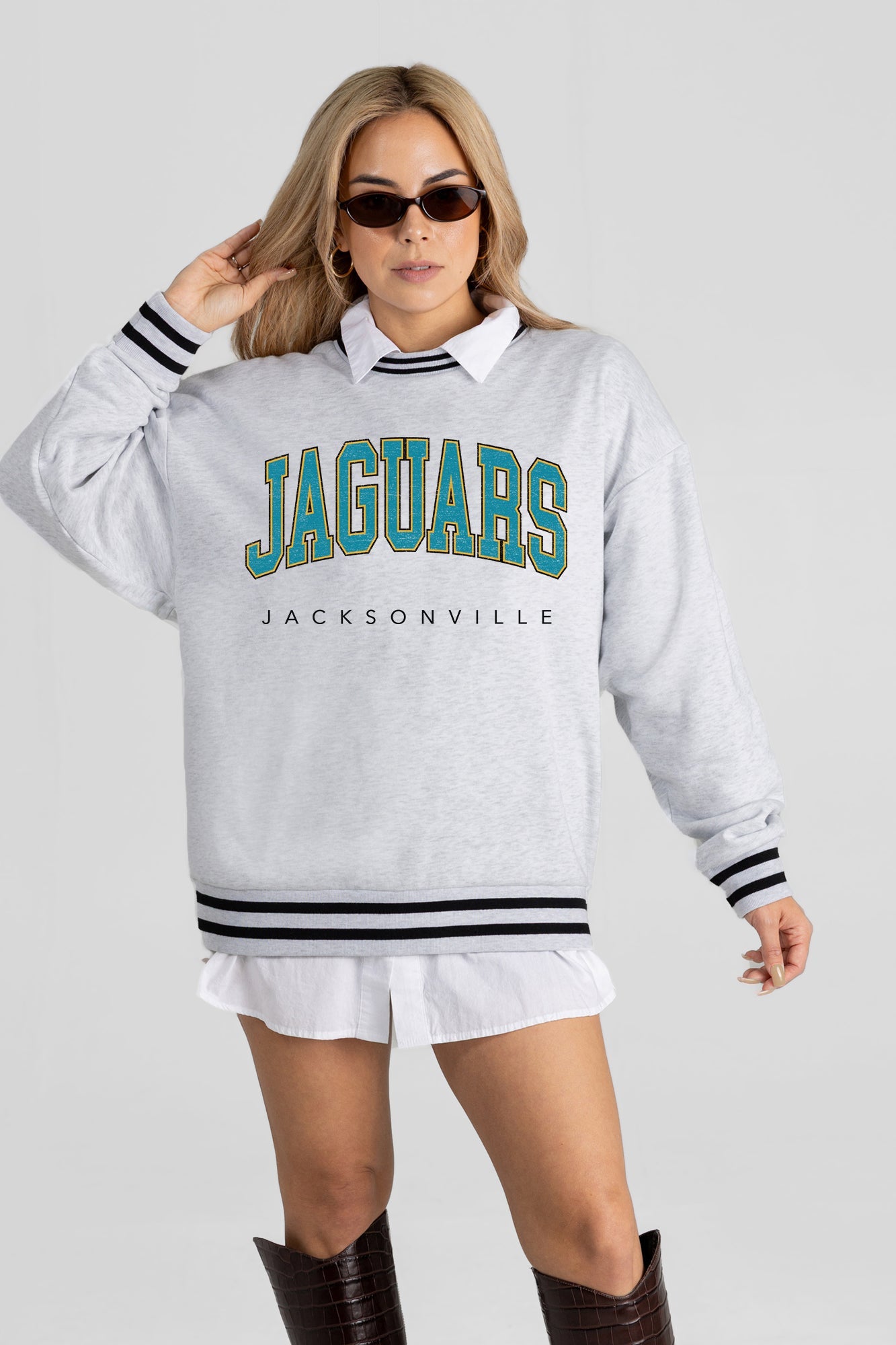 JACKSONVILLE JAGUARS EASY ENERGY CREW FLEECE RINGER SWEATSHIRT