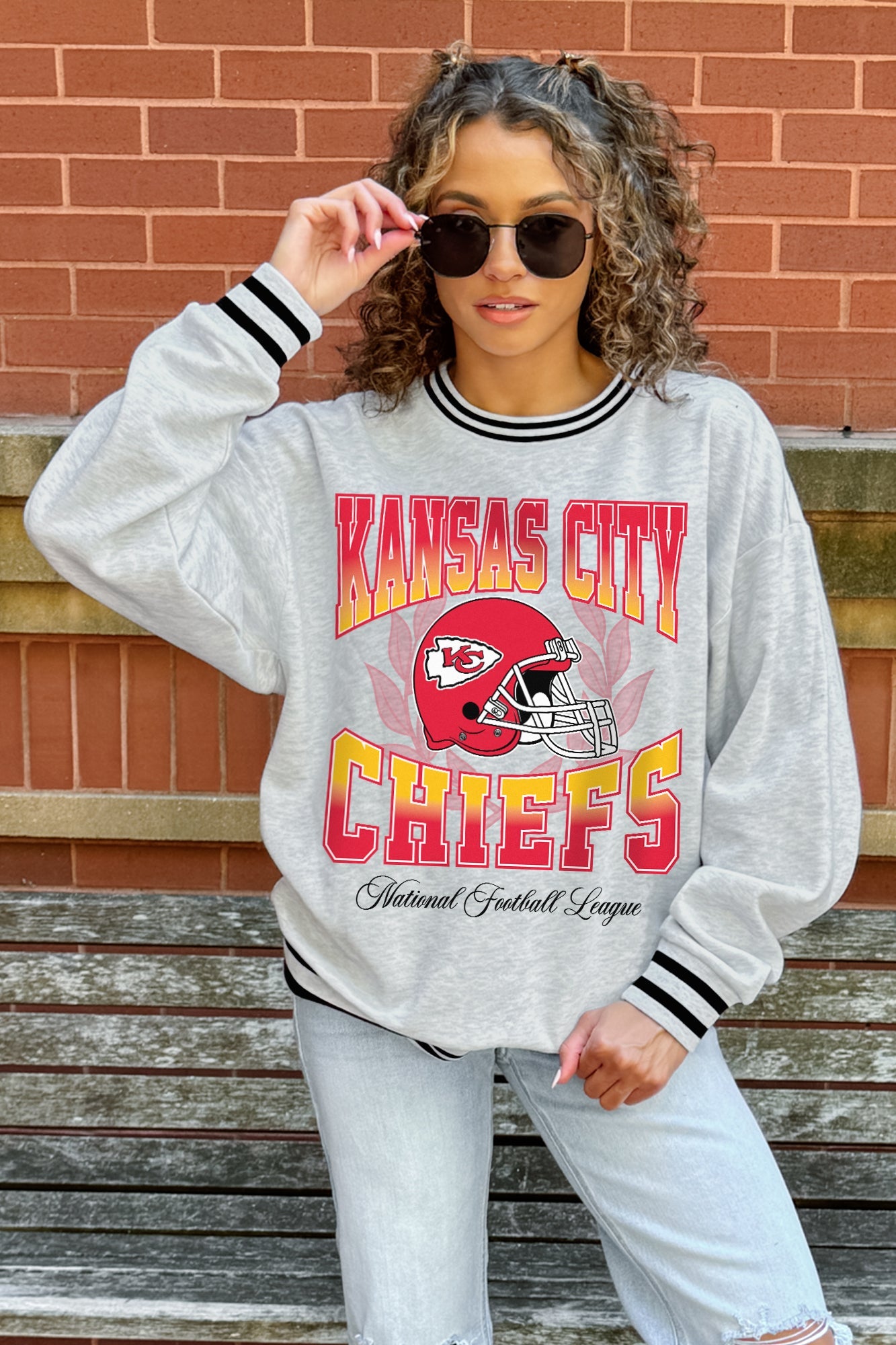 KANSAS CITY CHIEFS FADE ROUTE CREW FLEECE RINGER SWEATSHIRT