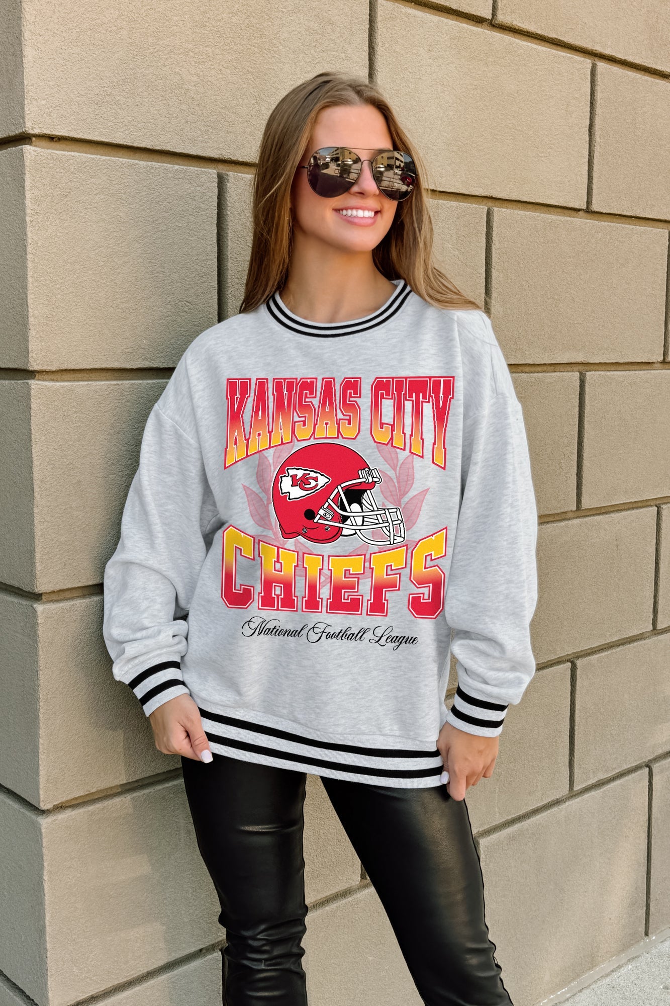 KANSAS CITY CHIEFS FADE ROUTE CREW FLEECE RINGER SWEATSHIRT