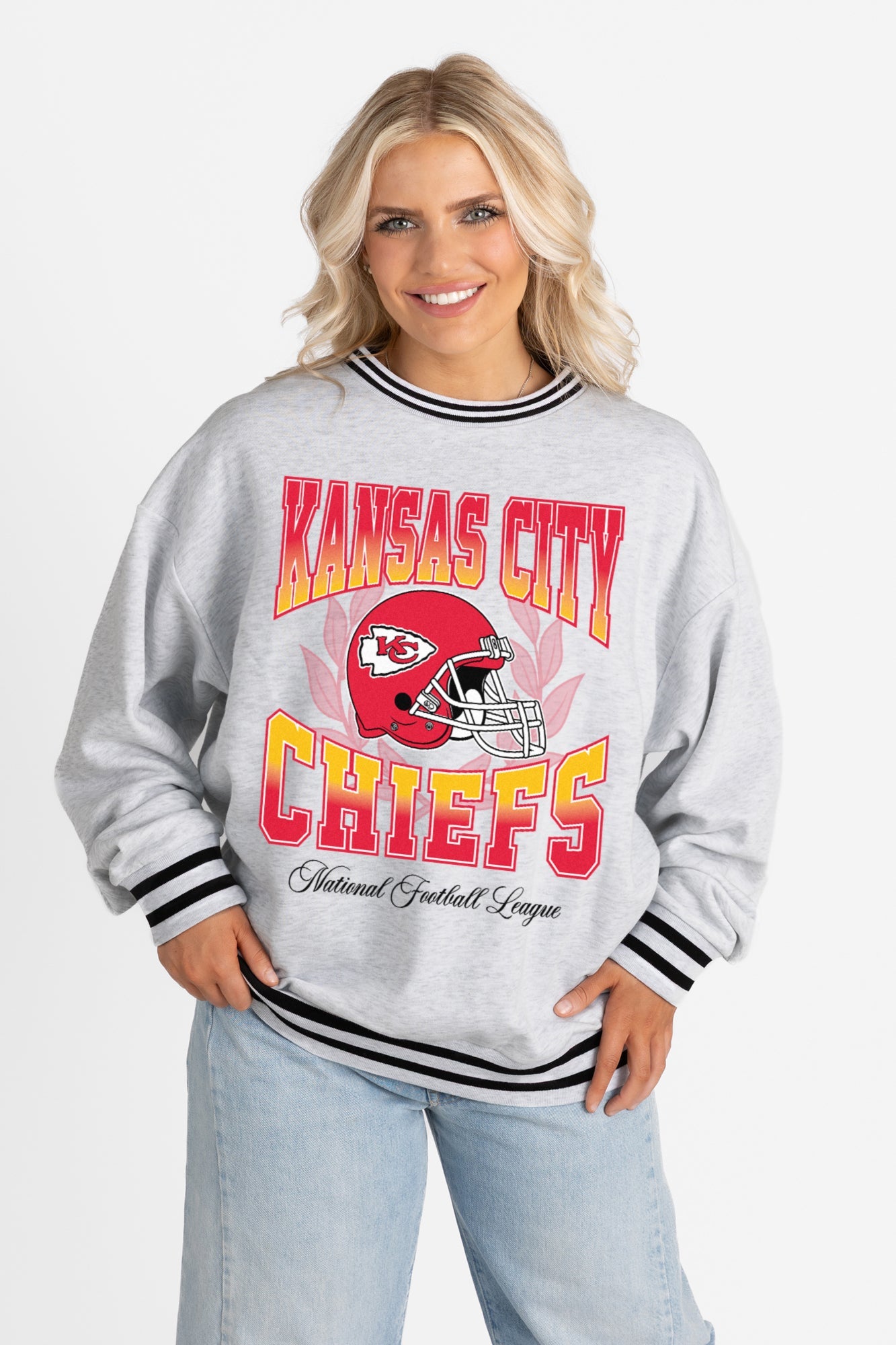 KANSAS CITY CHIEFS FADE ROUTE CREW FLEECE RINGER SWEATSHIRT