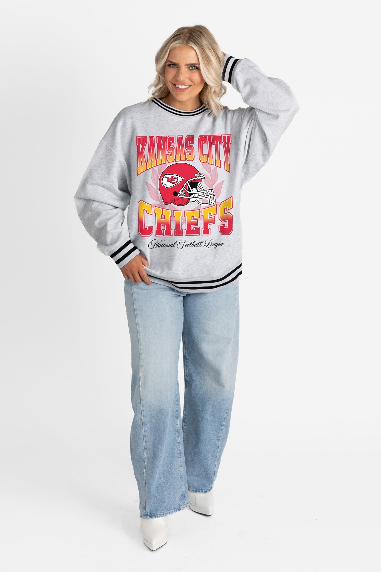 KANSAS CITY CHIEFS FADE ROUTE CREW FLEECE RINGER SWEATSHIRT