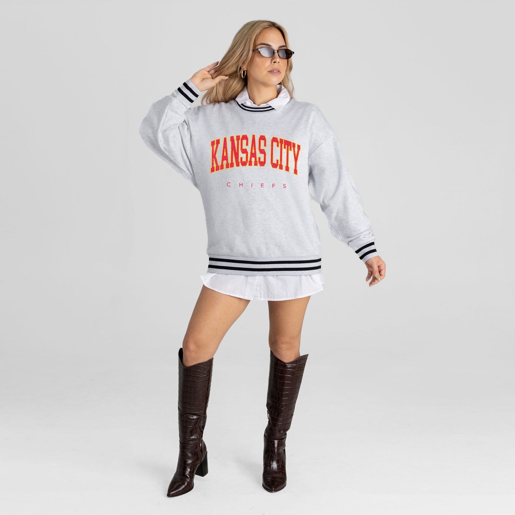 KANSAS CITY CHIEFS EASY ENERGY CREW FLEECE RINGER SWEATSHIRT