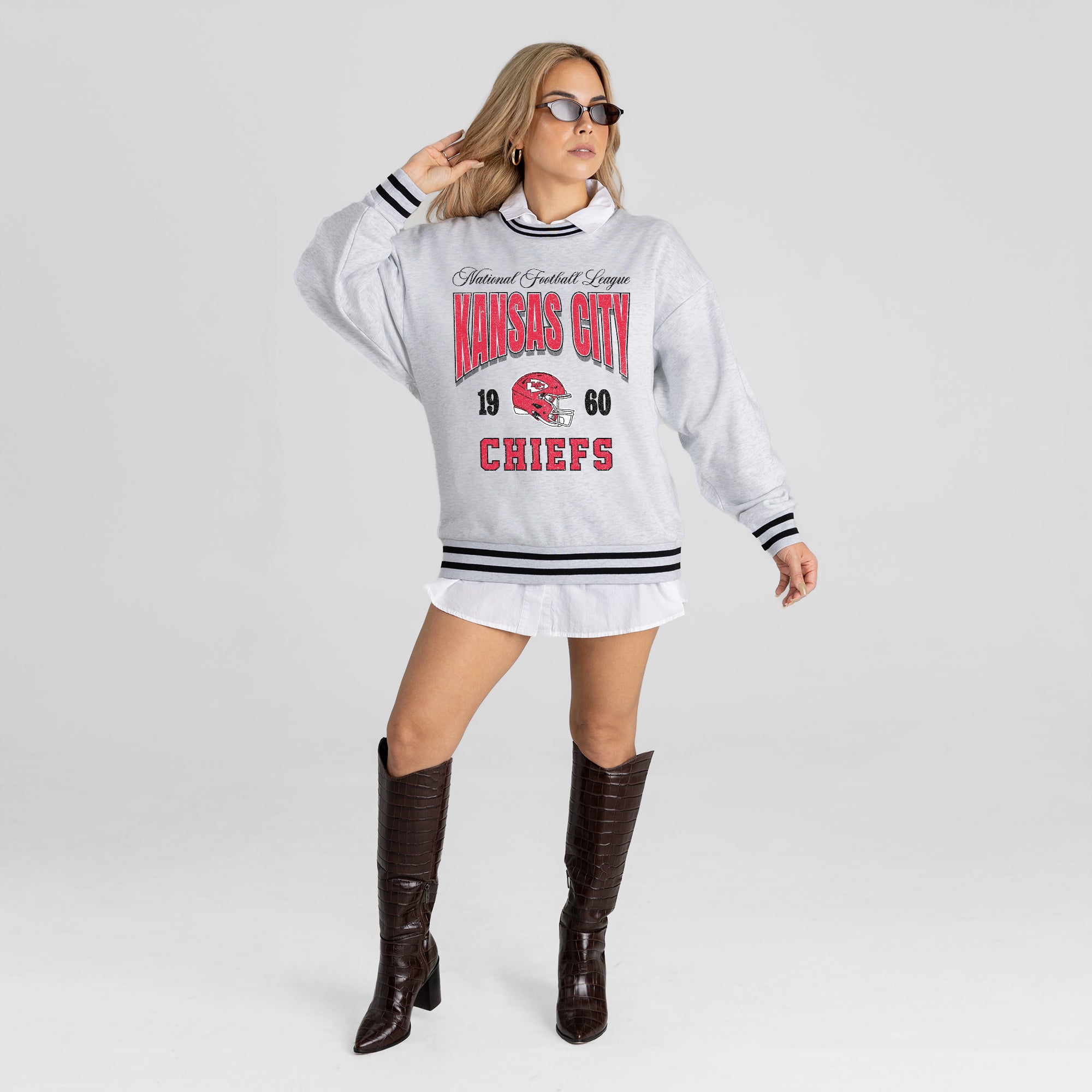 KANSAS CITY CHIEFS COOL VIBES CREW FLEECE RINGER SWEATSHIRT