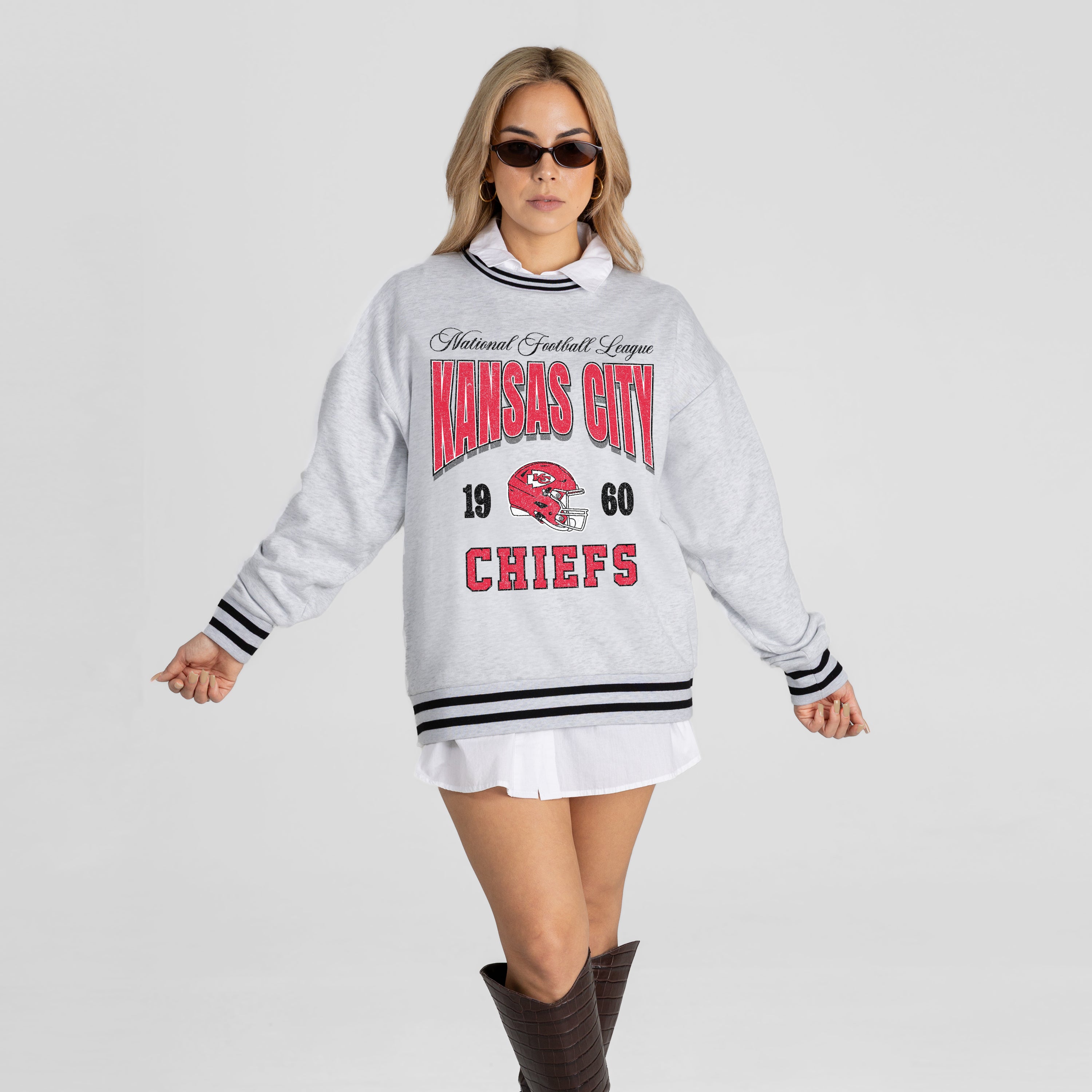 KANSAS CITY CHIEFS COOL VIBES CREW FLEECE RINGER SWEATSHIRT