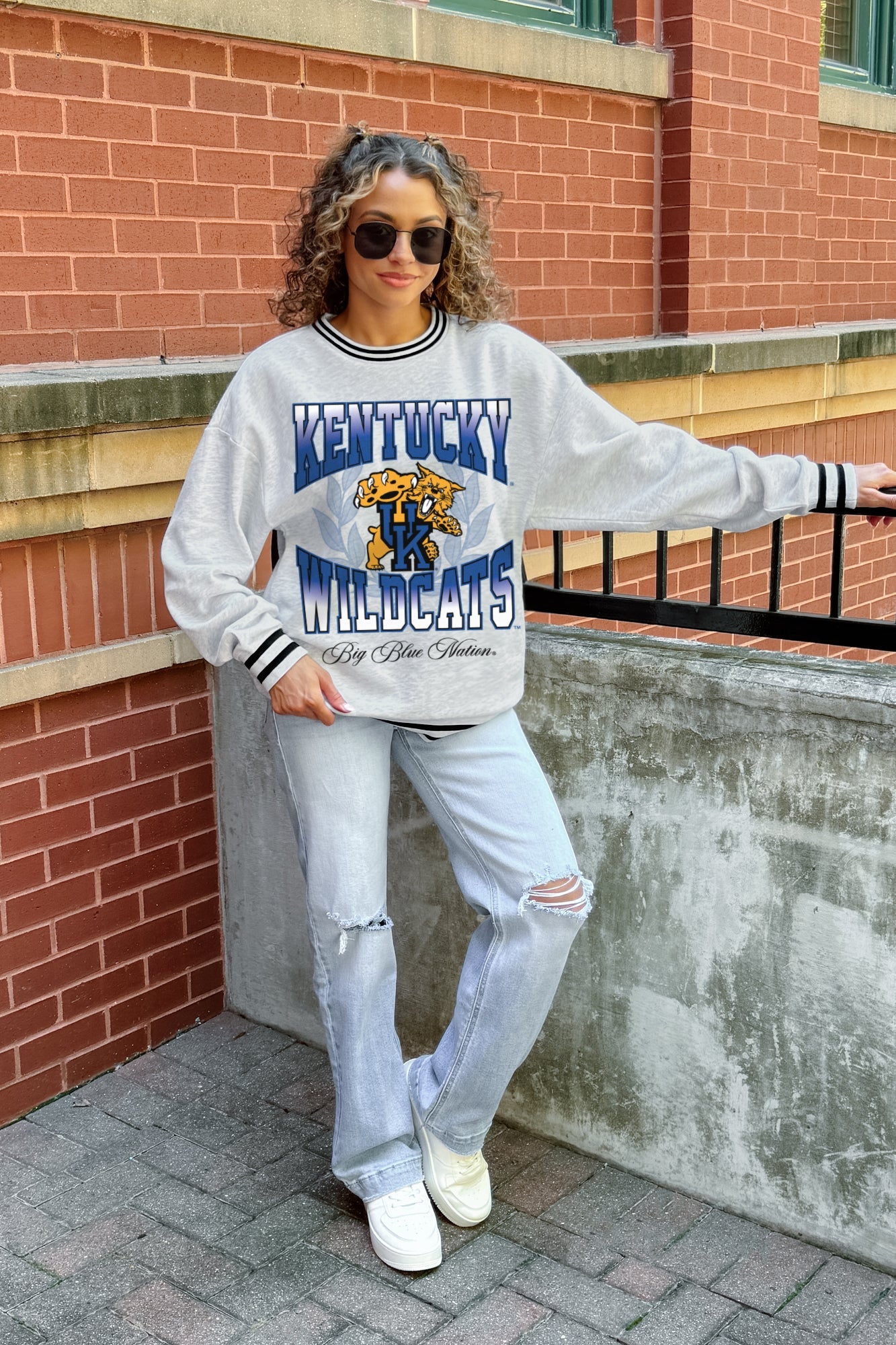 KENTUCKY WILDCATS FADE ROUTE CREW FLEECE RINGER SWEATSHIRT