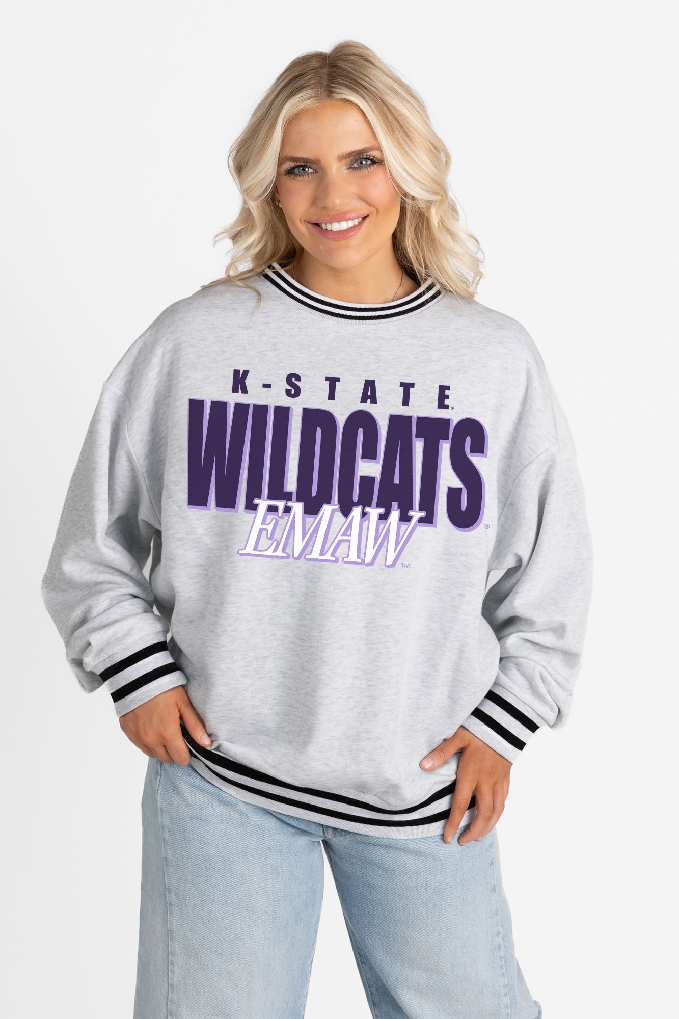 KANSAS STATE WILDCATS SHOWDOWN CREW FLEECE RINGER SWEATSHIRT