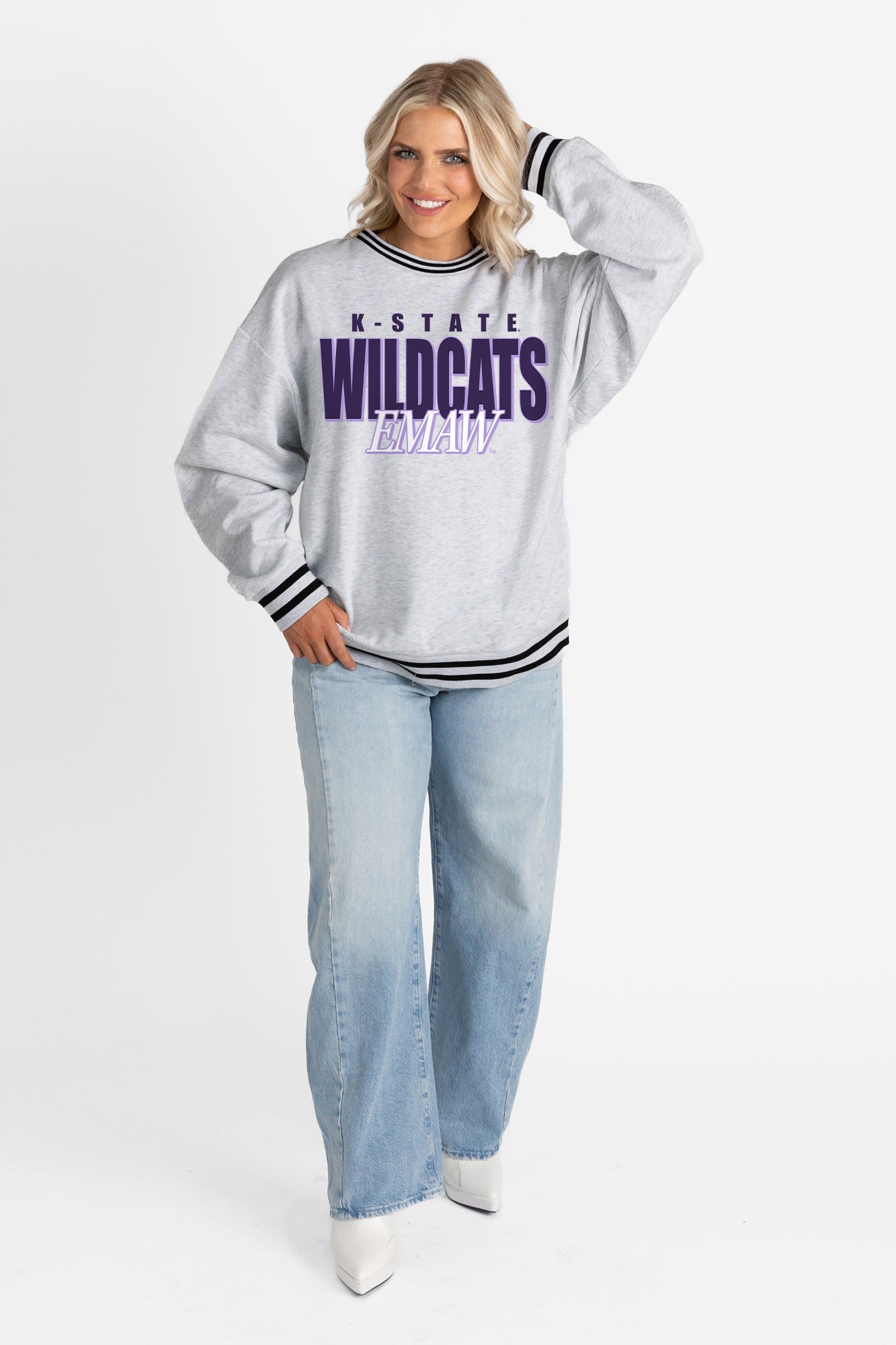 KANSAS STATE WILDCATS SHOWDOWN CREW FLEECE RINGER SWEATSHIRT