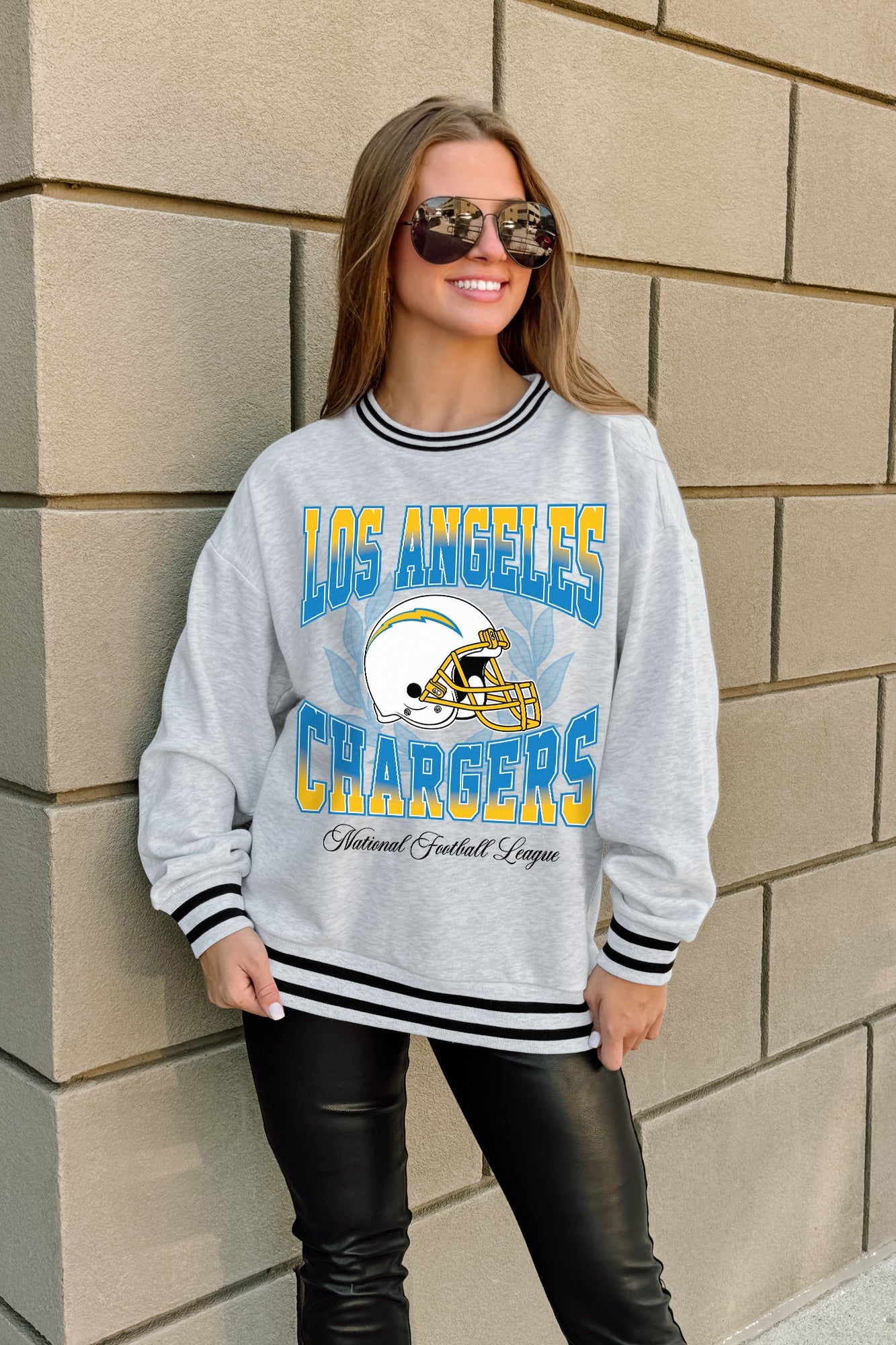 LOS ANGELES CHARGERS FADE ROUTE CREW FLEECE RINGER SWEATSHIRT