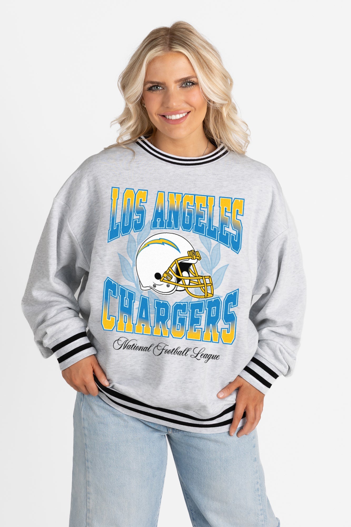 LOS ANGELES CHARGERS FADE ROUTE CREW FLEECE RINGER SWEATSHIRT