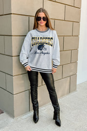 LOS ANGELES CHARGERS GRIDIRON DRIVE CREW FLEECE RINGER SWEATSHIRT