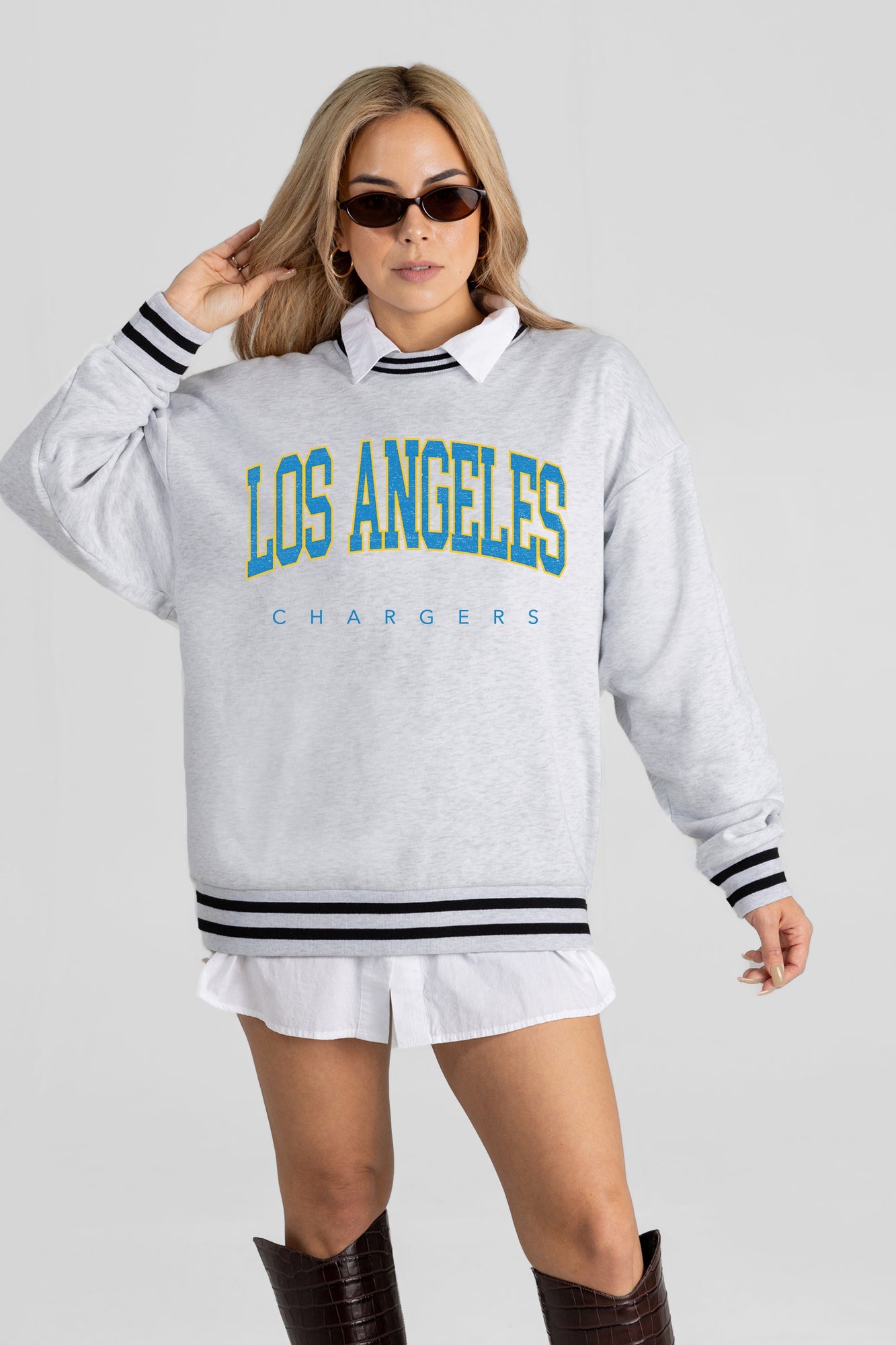 LOS ANGELES CHARGERS EASY ENERGY CREW FLEECE RINGER SWEATSHIRT