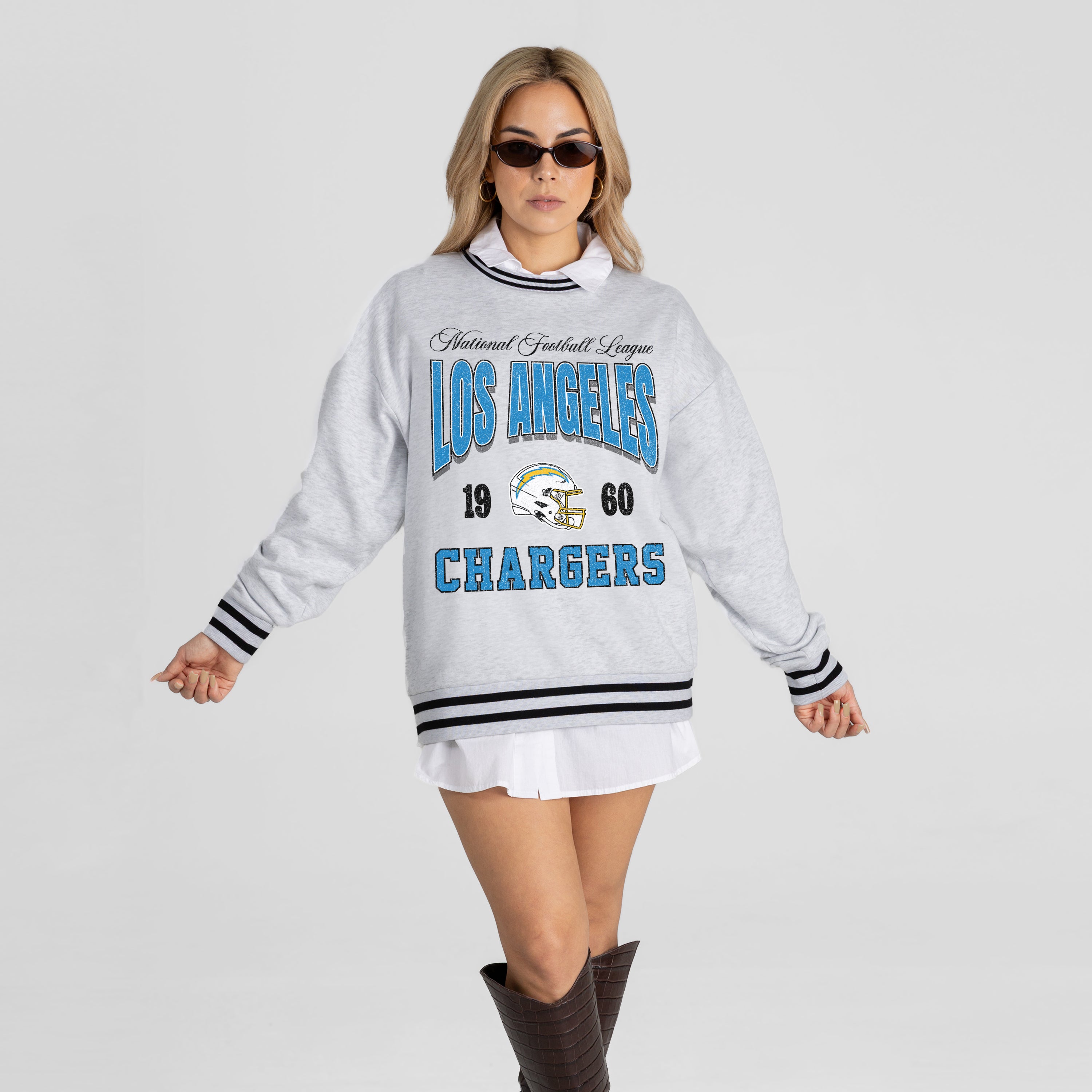 LOS ANGELES CHARGERS COOL VIBES CREW FLEECE RINGER SWEATSHIRT