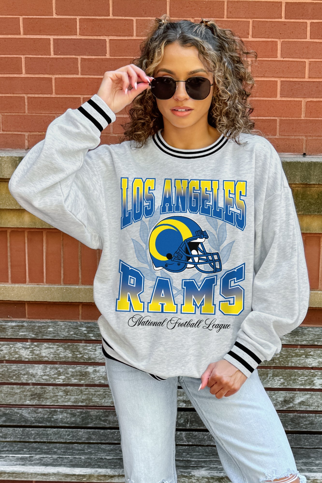 LOS ANGELES RAMS FADE ROUTE CREW FLEECE RINGER SWEATSHIRT