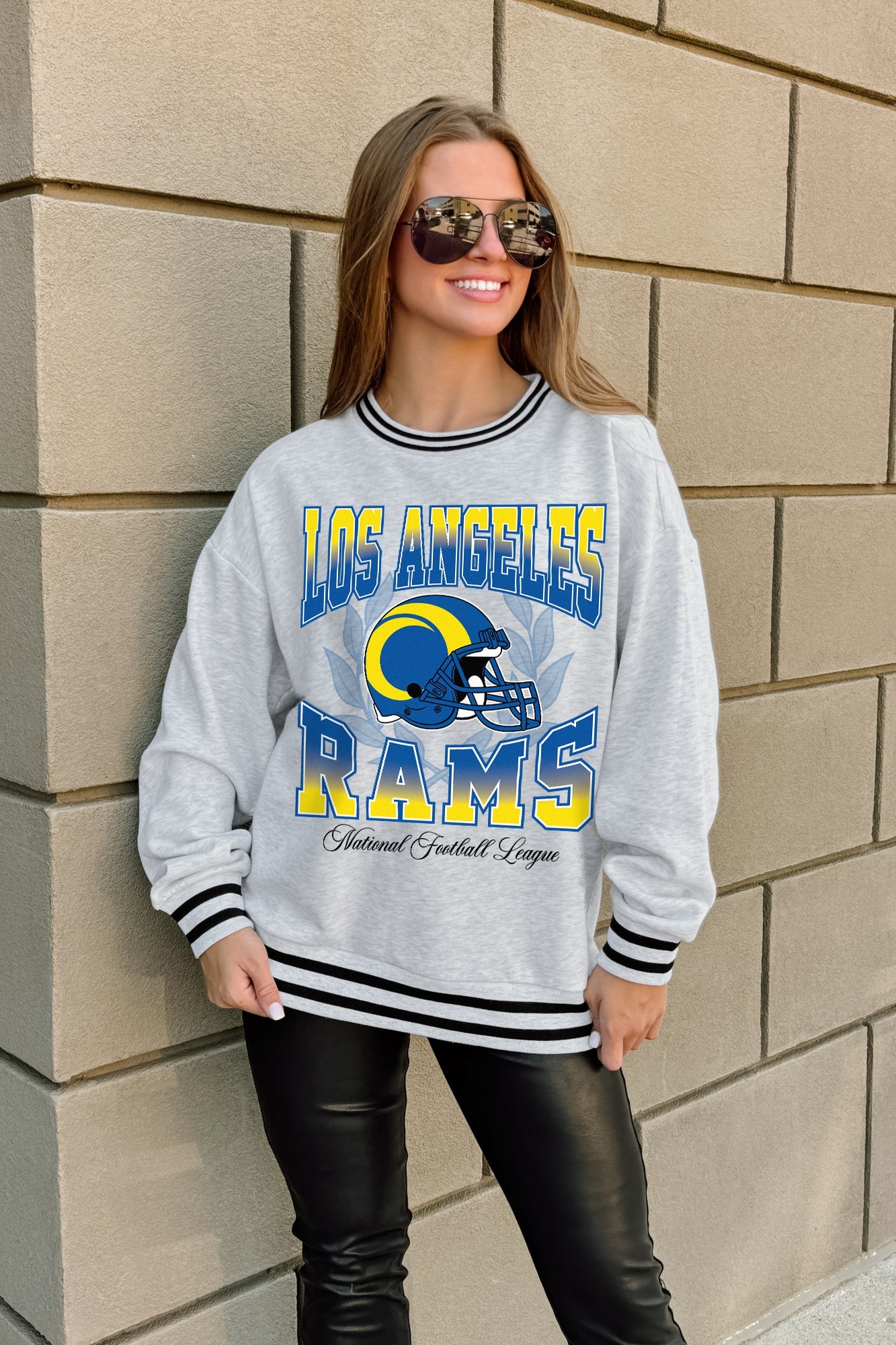 LOS ANGELES RAMS FADE ROUTE CREW FLEECE RINGER SWEATSHIRT