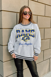 LOS ANGELES RAMS GRIDIRON DRIVE CREW FLEECE RINGER SWEATSHIRT