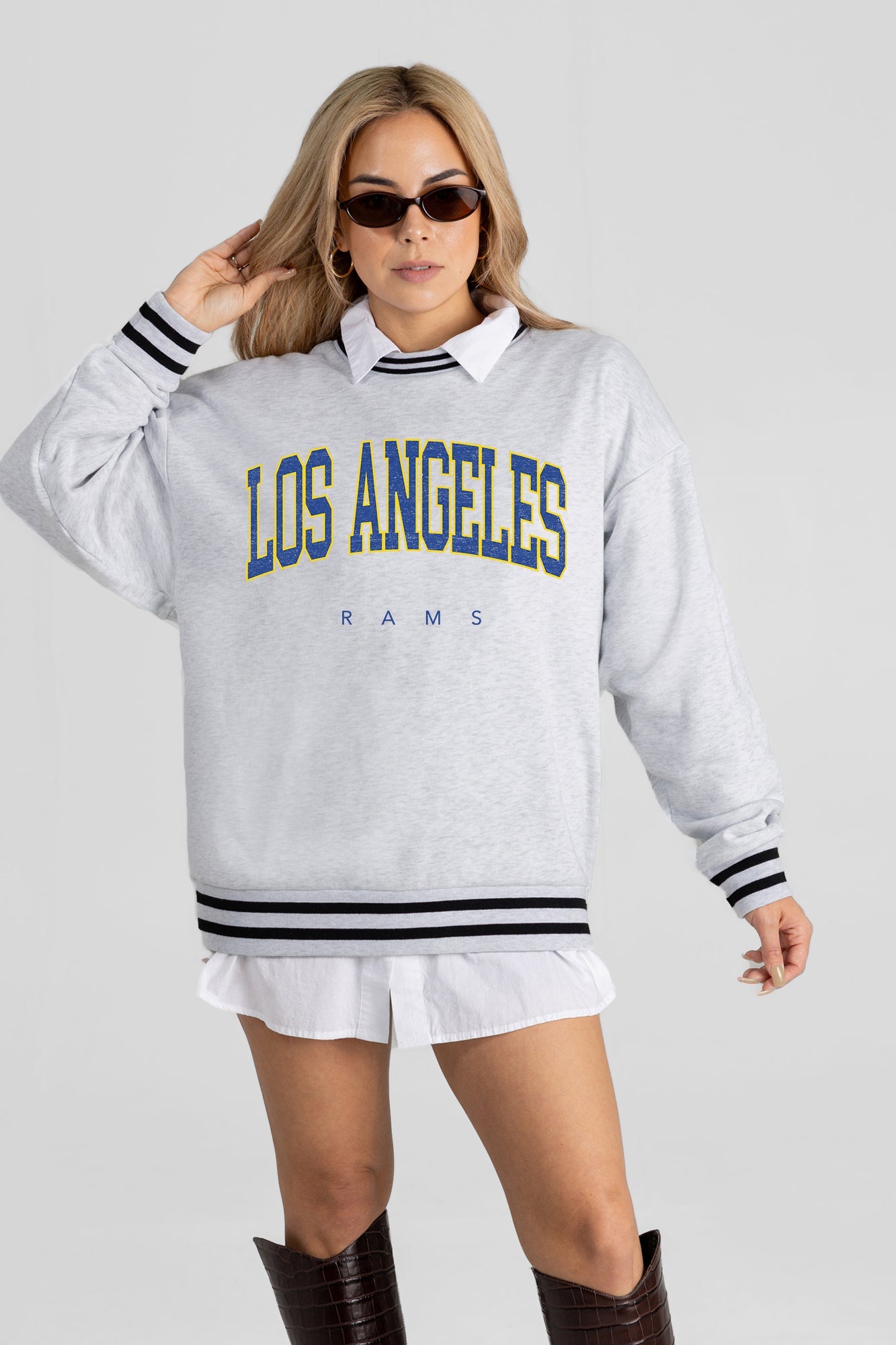 LOS ANGELES RAMS EASY ENERGY CREW FLEECE RINGER SWEATSHIRT
