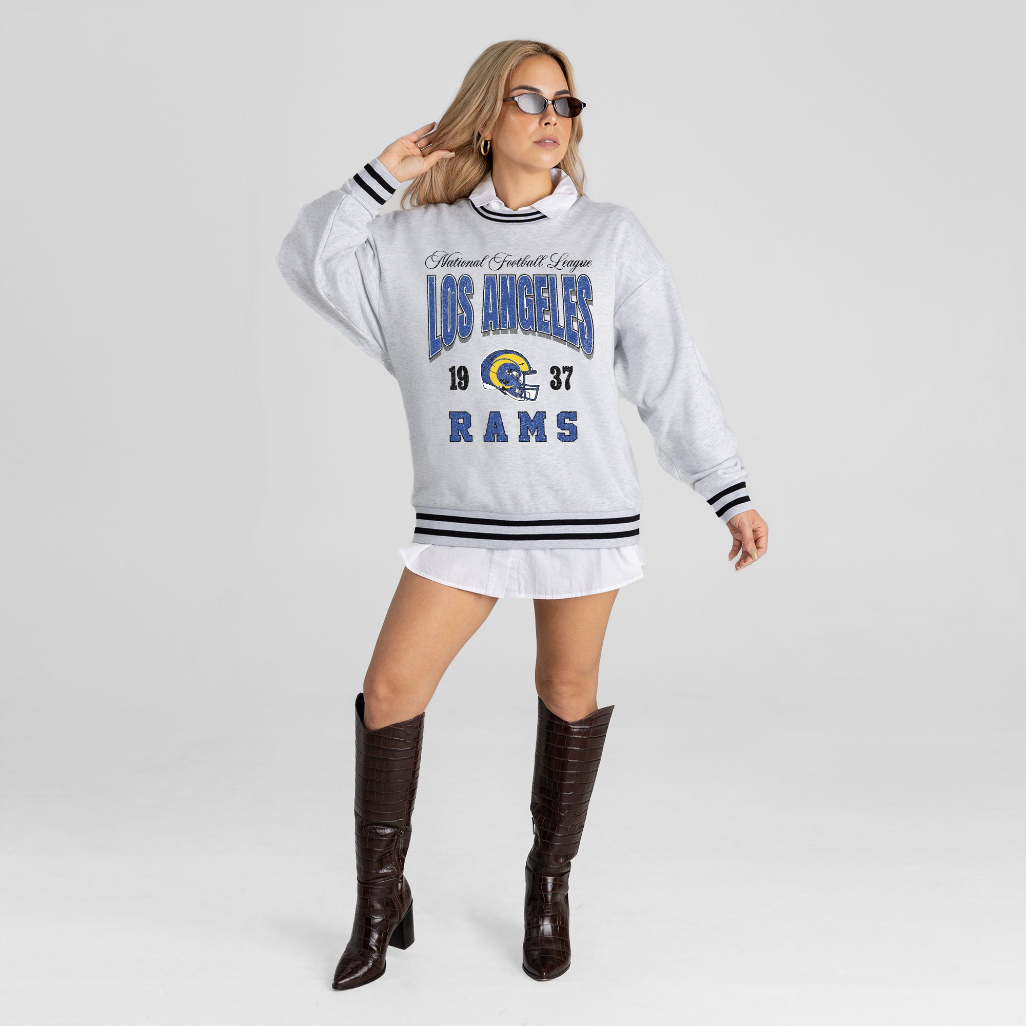 LOS ANGELES RAMS COOL VIBES CREW FLEECE RINGER SWEATSHIRT