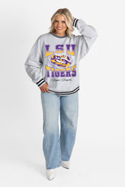LSU TIGERS FADE ROUTE CREW FLEECE RINGER SWEATSHIRT