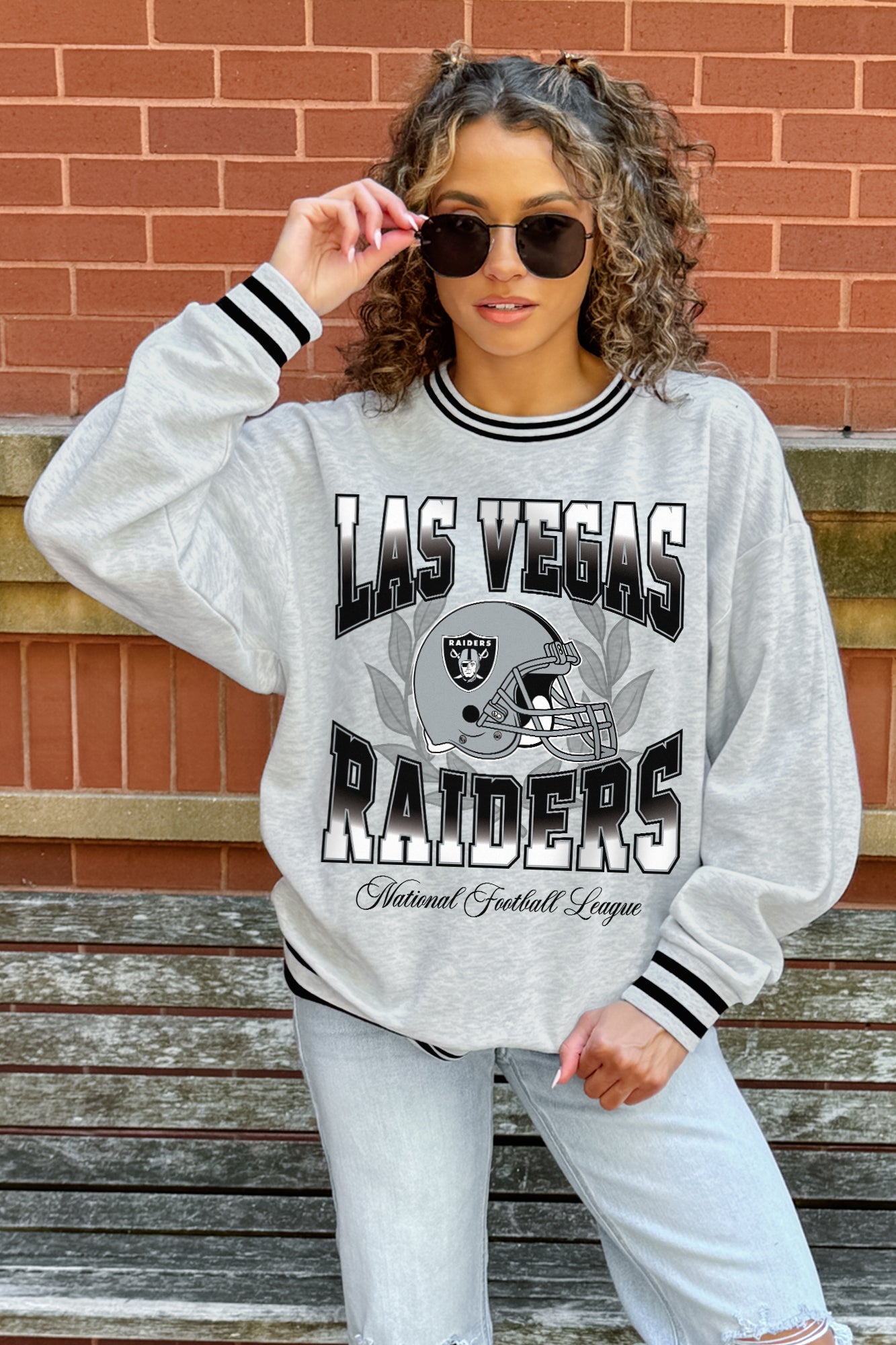 LAS VEGAS RAIDERS FADE ROUTE CREW FLEECE RINGER SWEATSHIRT