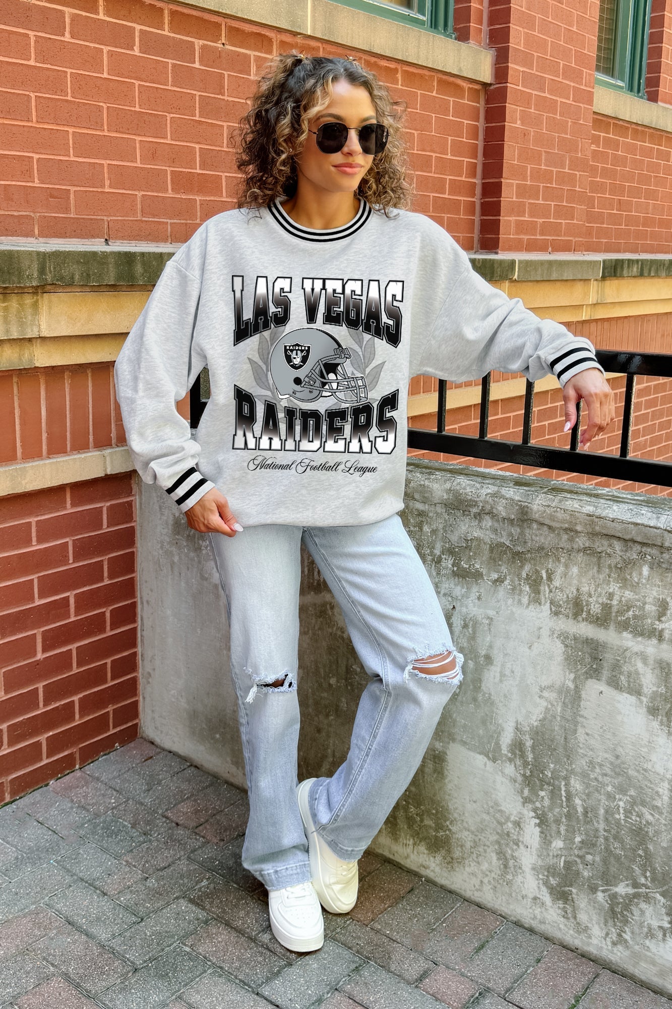 LAS VEGAS RAIDERS FADE ROUTE CREW FLEECE RINGER SWEATSHIRT