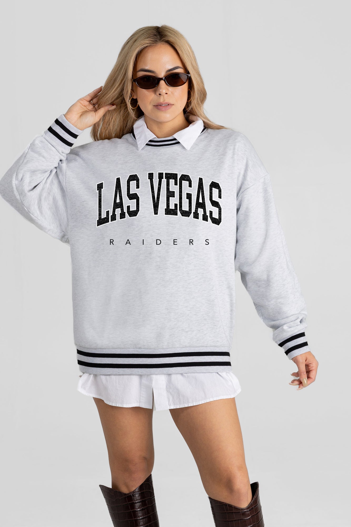 LAS VEGAS RAIDERS EASY ENERGY CREW FLEECE RINGER SWEATSHIRT