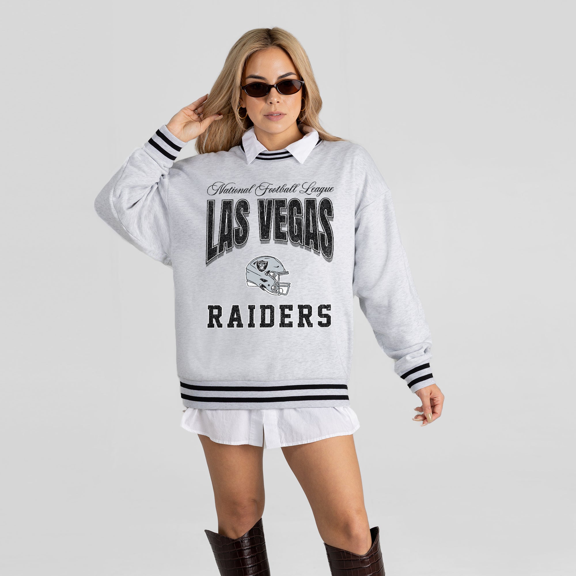 LAS VEGAS RAIDERS COOL VIBES CREW FLEECE RINGER SWEATSHIRT