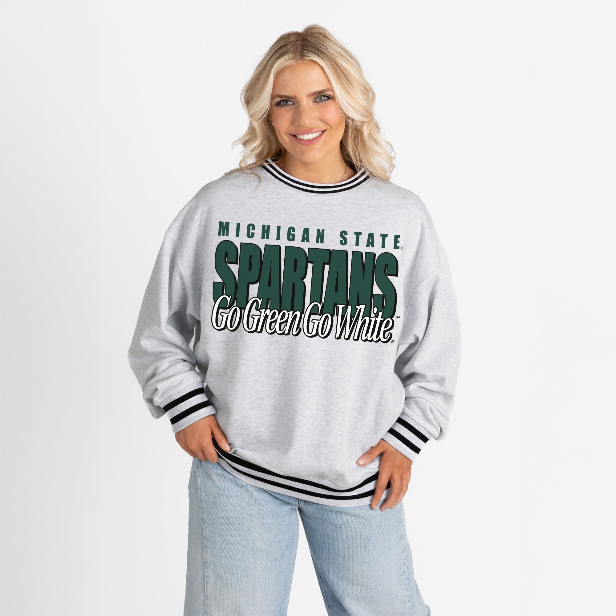MICHIGAN STATE SPARTANS SHOWDOWN CREW FLEECE RINGER SWEATSHIRT