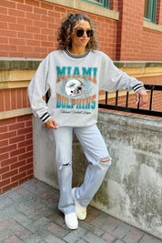 MIAMI DOLPHINS FADE ROUTE CREW FLEECE RINGER SWEATSHIRT
