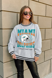 MIAMI DOLPHINS FADE ROUTE CREW FLEECE RINGER SWEATSHIRT