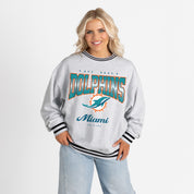 MIAMI DOLPHINS GRIDIRON DRIVE CREW FLEECE RINGER SWEATSHIRT