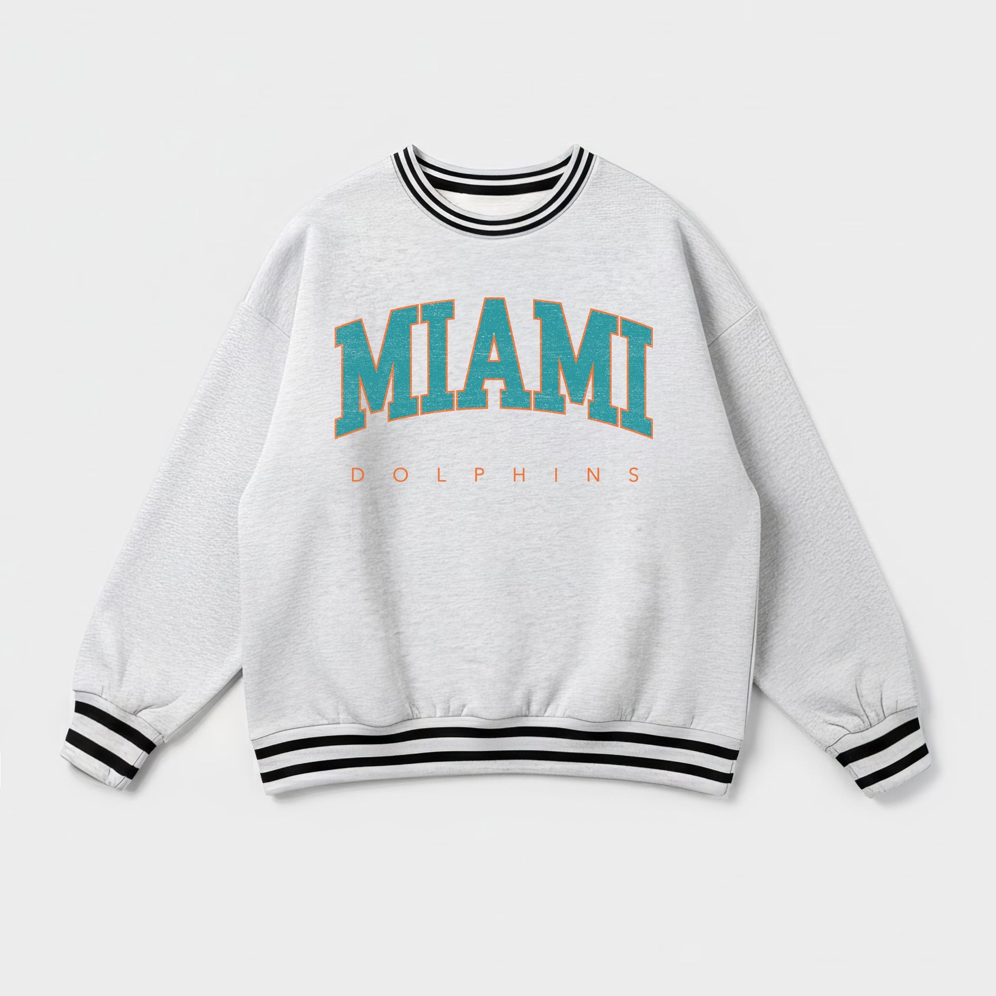MIAMI DOLPHINS EASY ENERGY CREW FLEECE RINGER SWEATSHIRT