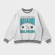MIAMI DOLPHINS COOL VIBES CREW FLEECE RINGER SWEATSHIRT