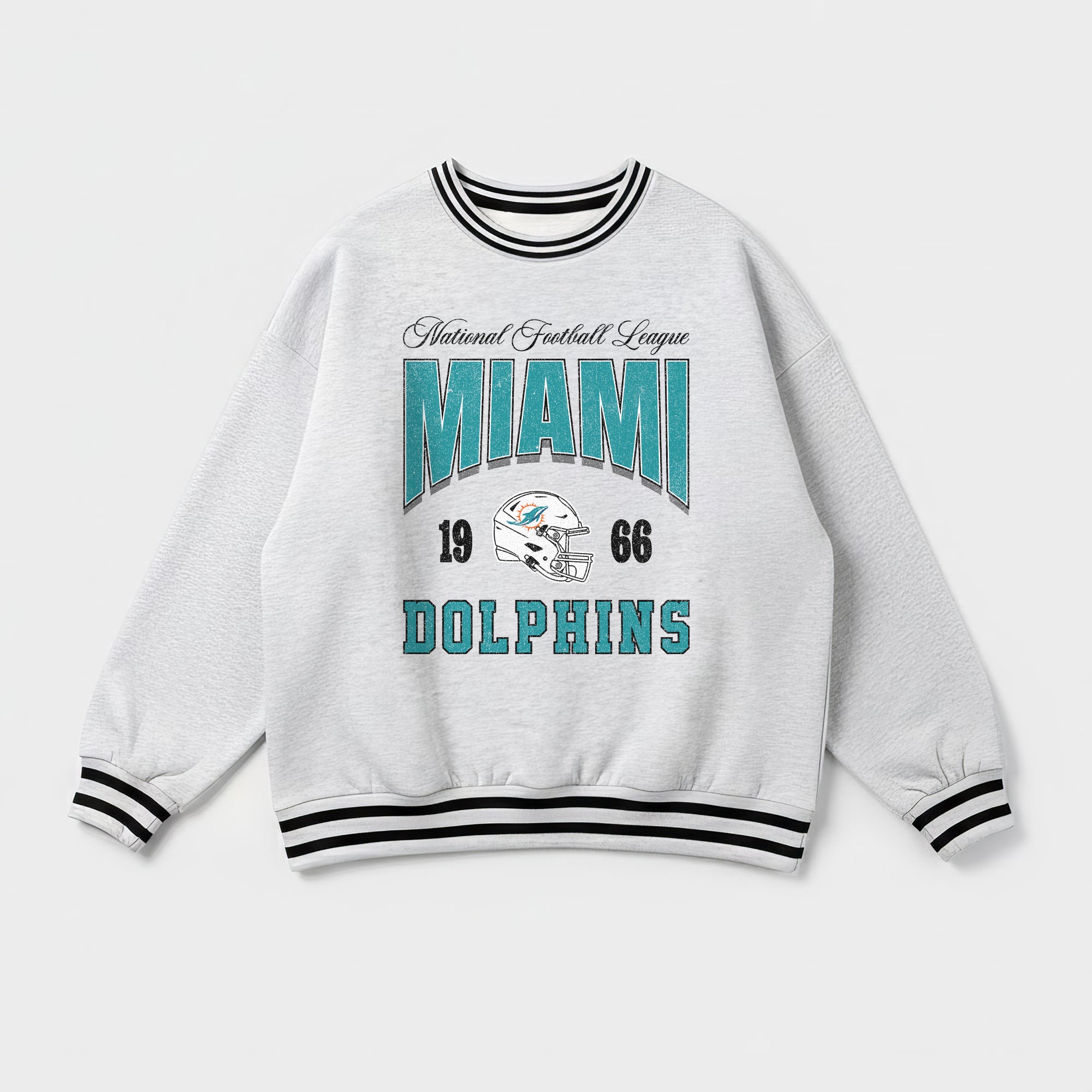 MIAMI DOLPHINS COOL VIBES CREW FLEECE RINGER SWEATSHIRT
