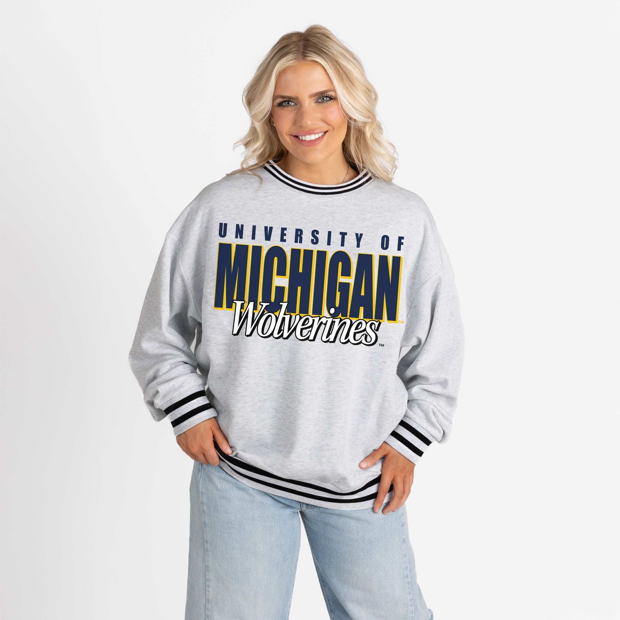 MICHIGAN WOLVERINES SHOWDOWN CREW FLEECE RINGER SWEATSHIRT