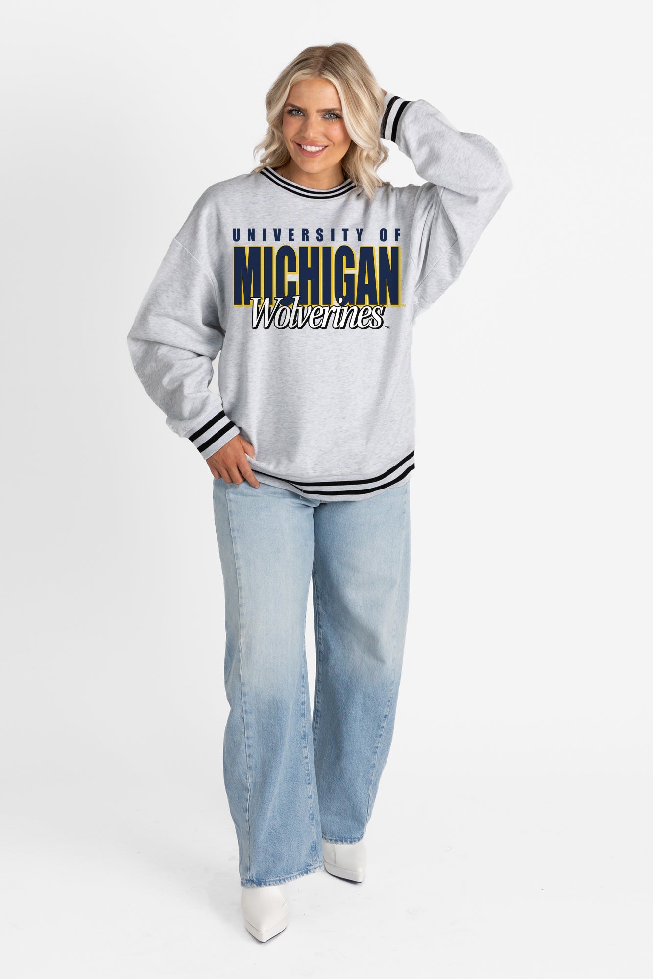MICHIGAN WOLVERINES SHOWDOWN CREW FLEECE RINGER SWEATSHIRT