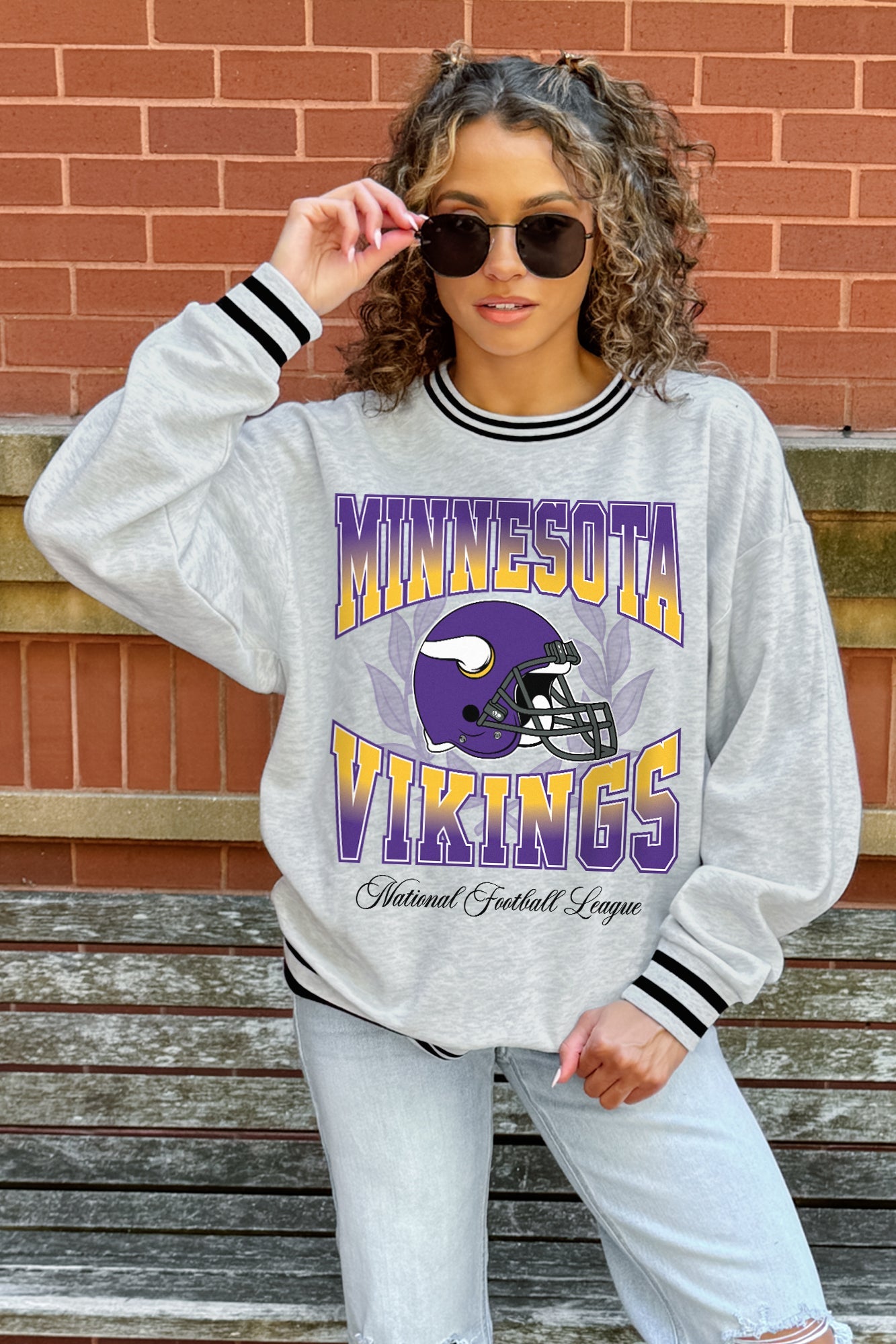MINNESOTA VIKINGS FADE ROUTE CREW FLEECE RINGER SWEATSHIRT
