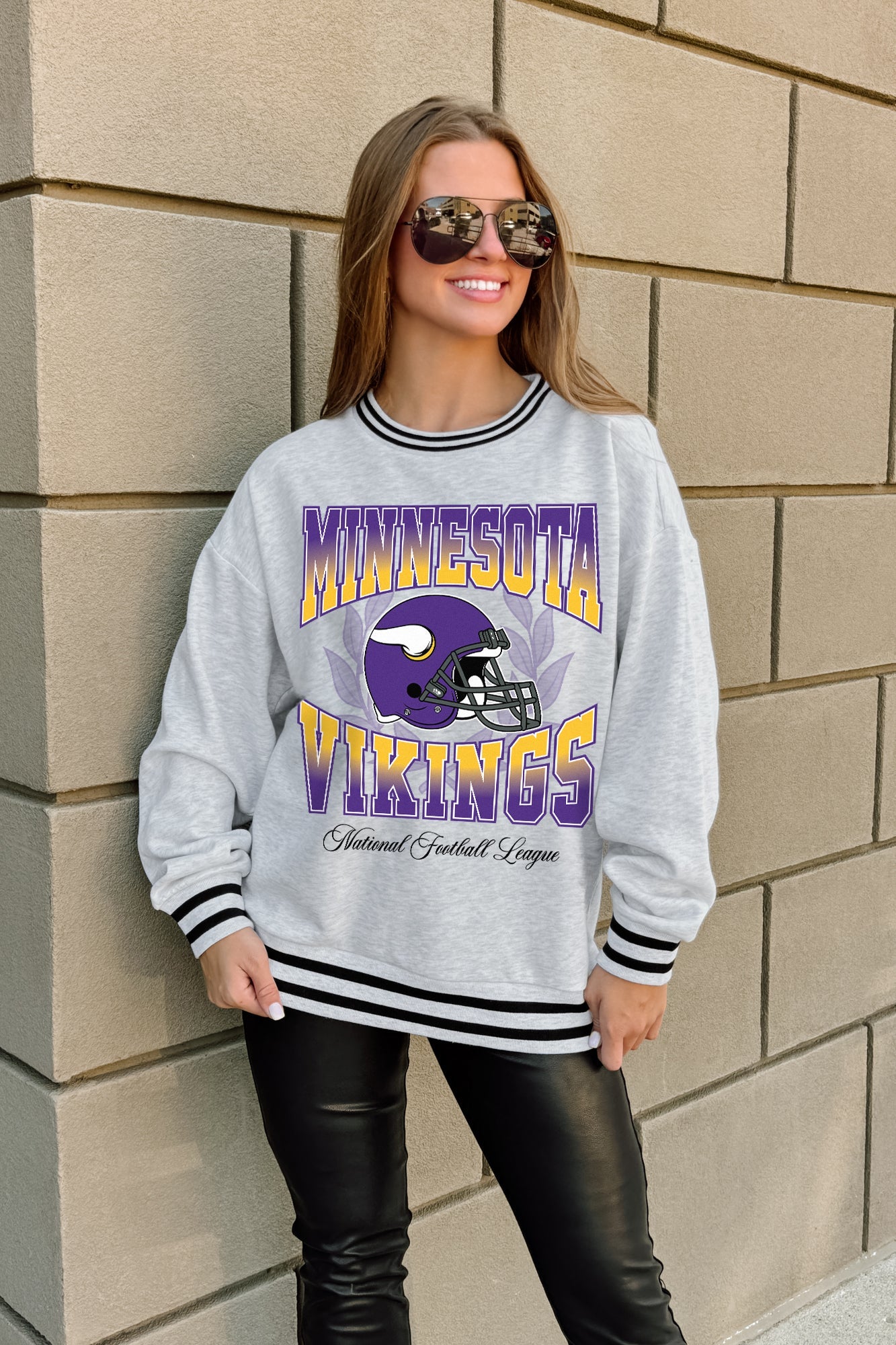 MINNESOTA VIKINGS FADE ROUTE CREW FLEECE RINGER SWEATSHIRT