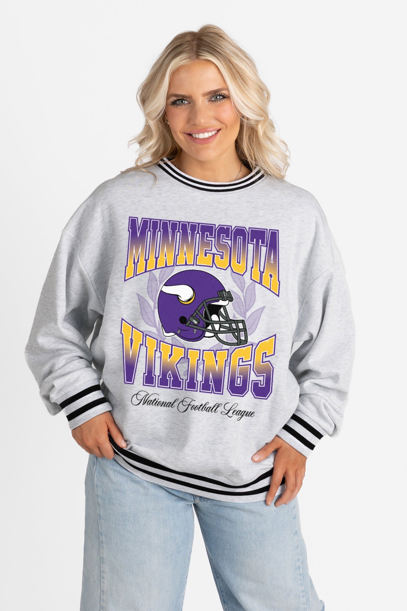 MINNESOTA VIKINGS FADE ROUTE CREW FLEECE RINGER SWEATSHIRT