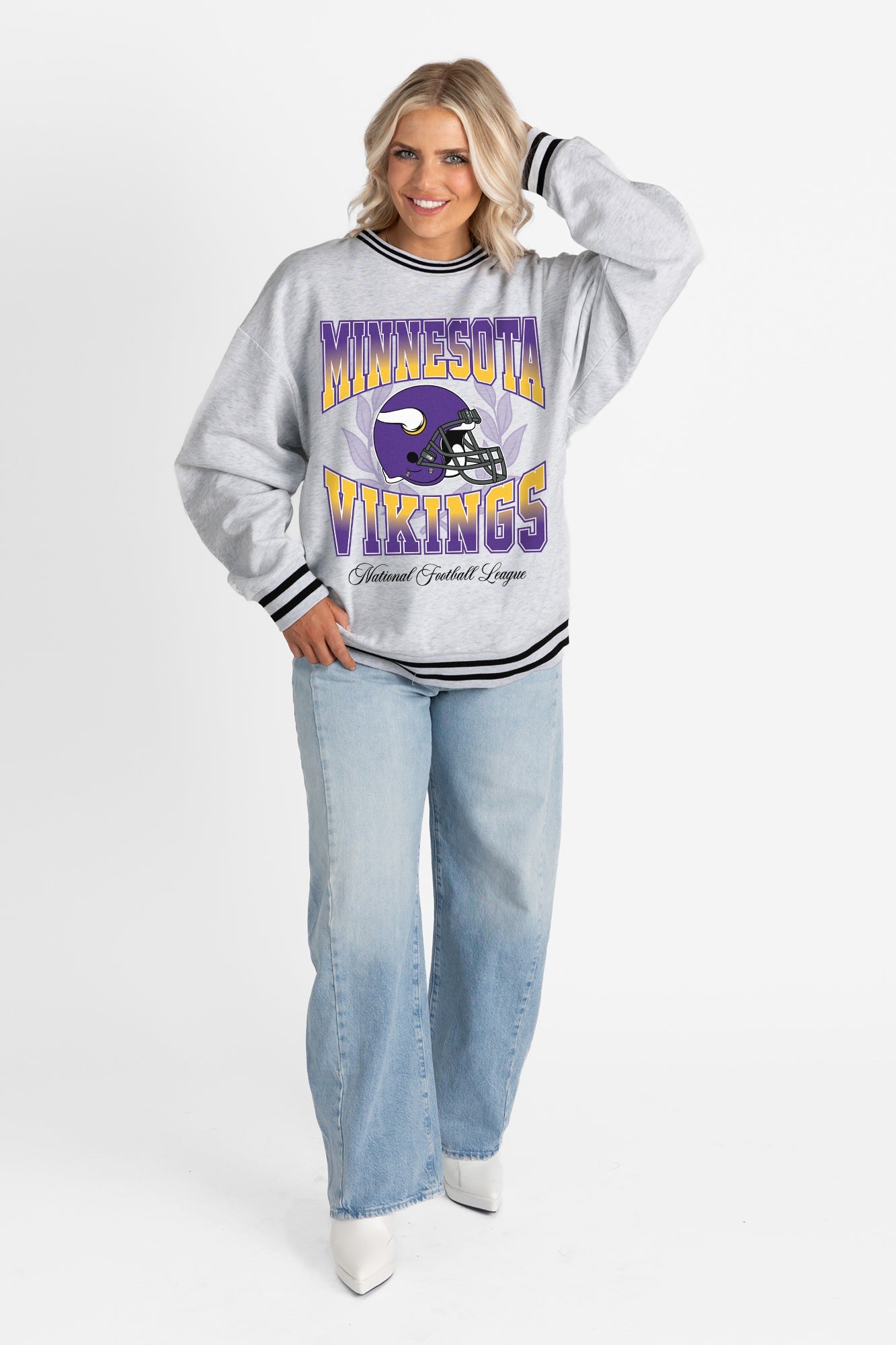 MINNESOTA VIKINGS FADE ROUTE CREW FLEECE RINGER SWEATSHIRT