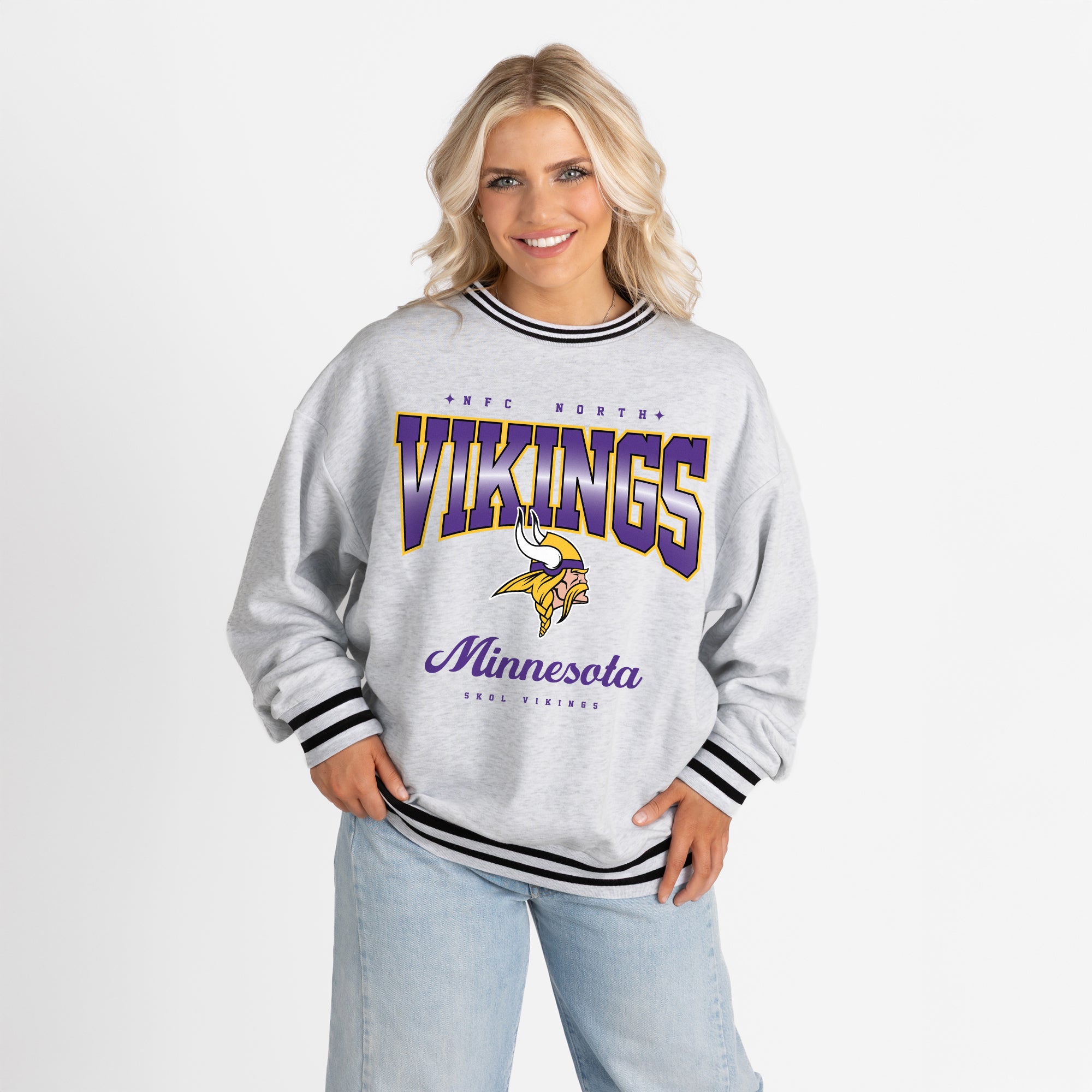 MINNESOTA VIKINGS GRIDIRON DRIVE CREW FLEECE RINGER SWEATSHIRT