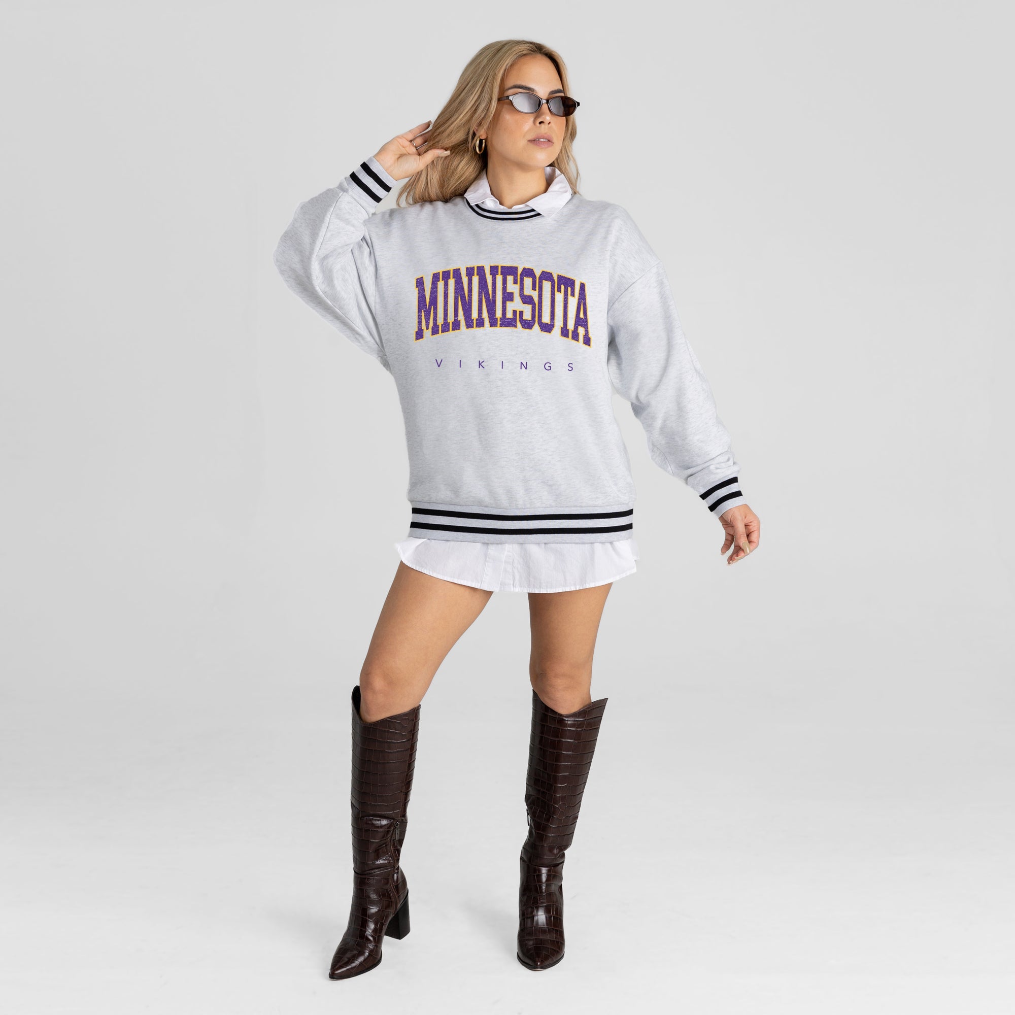 MINNESOTA VIKINGS EASY ENERGY CREW FLEECE RINGER SWEATSHIRT