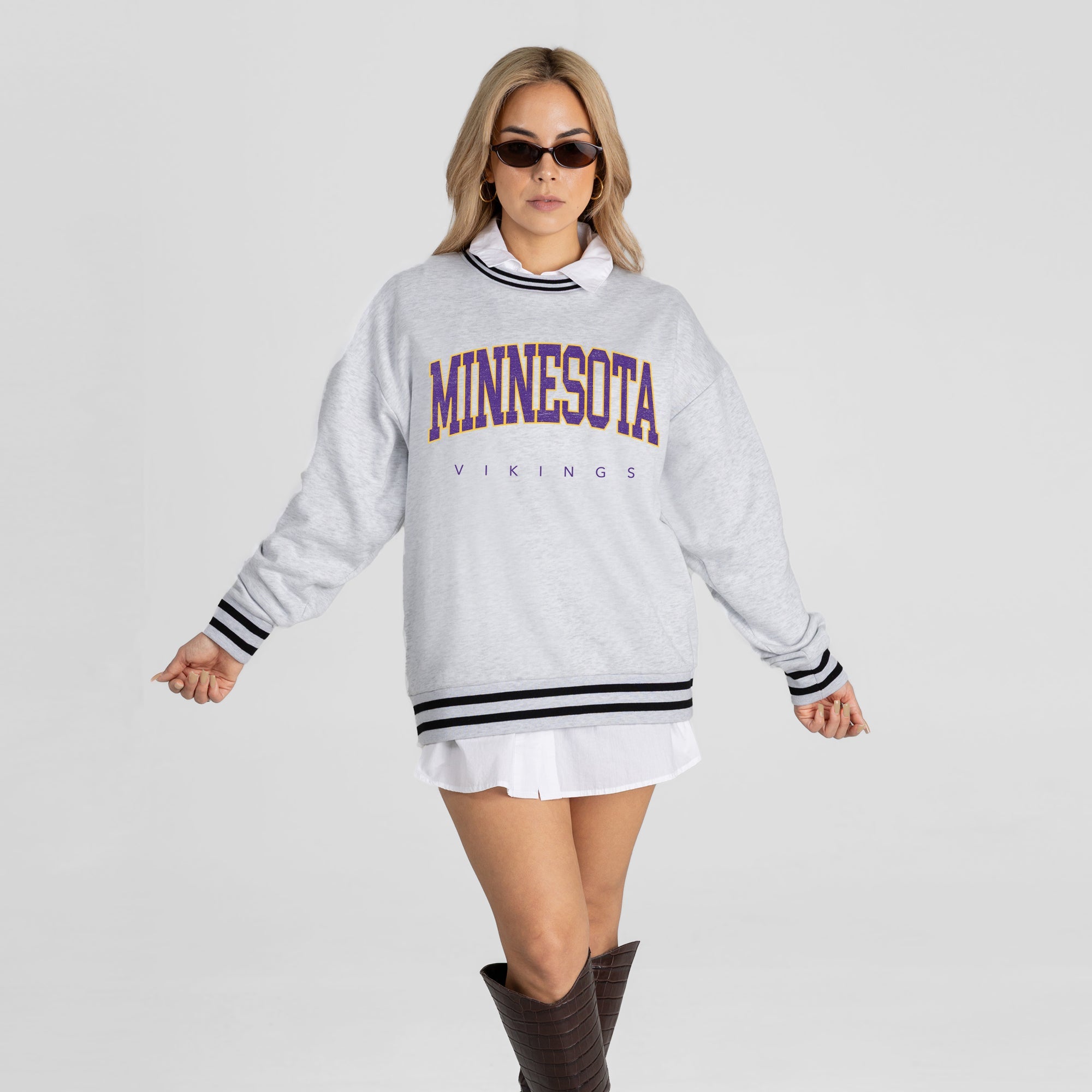MINNESOTA VIKINGS EASY ENERGY CREW FLEECE RINGER SWEATSHIRT