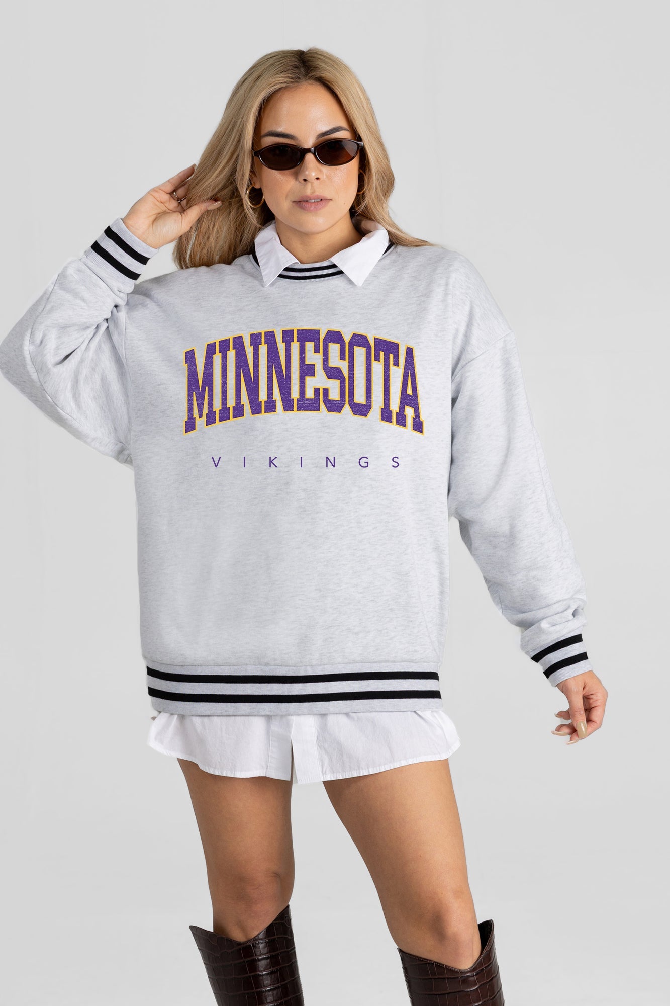 MINNESOTA VIKINGS EASY ENERGY CREW FLEECE RINGER SWEATSHIRT