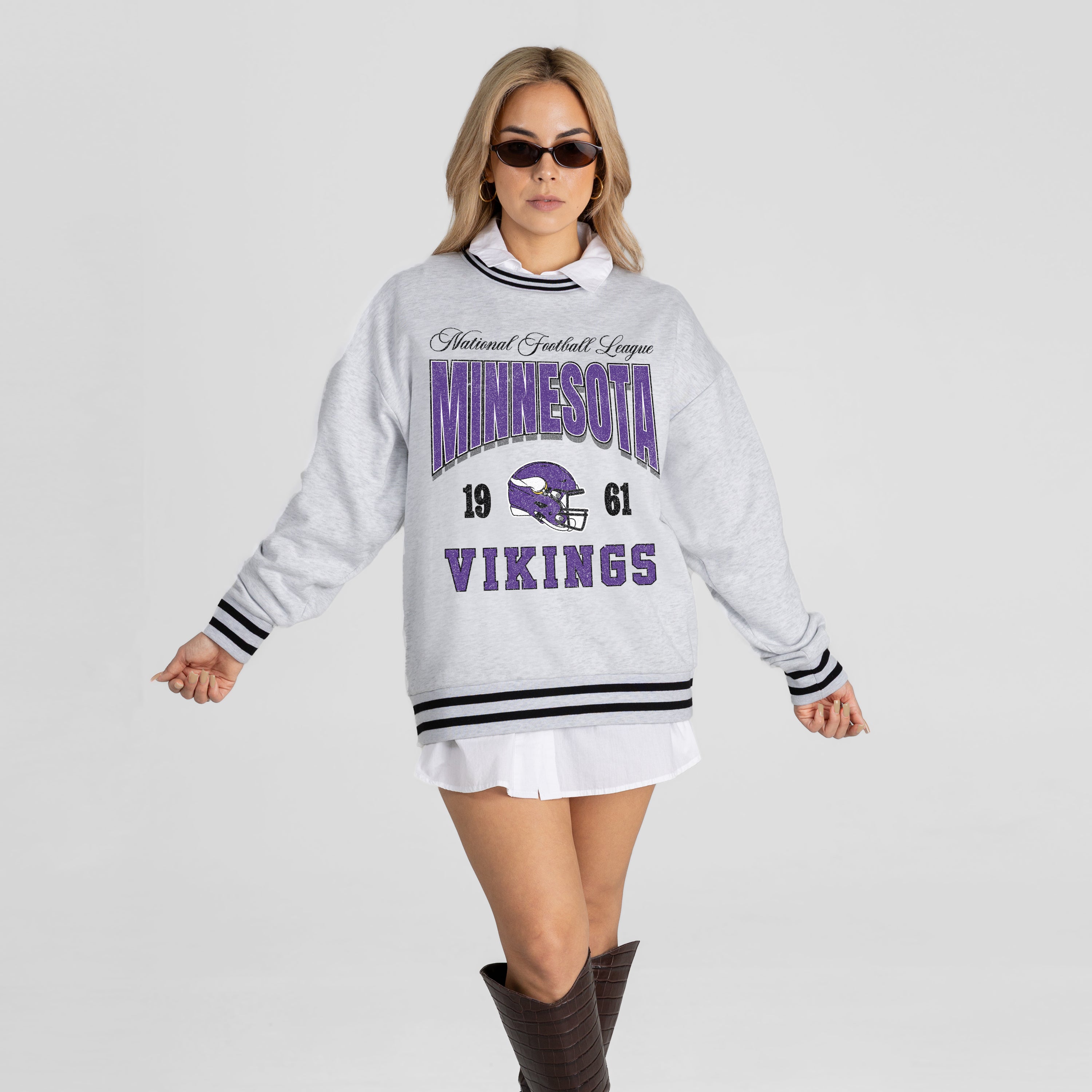 MINNESOTA VIKINGS COOL VIBES CREW FLEECE RINGER SWEATSHIRT