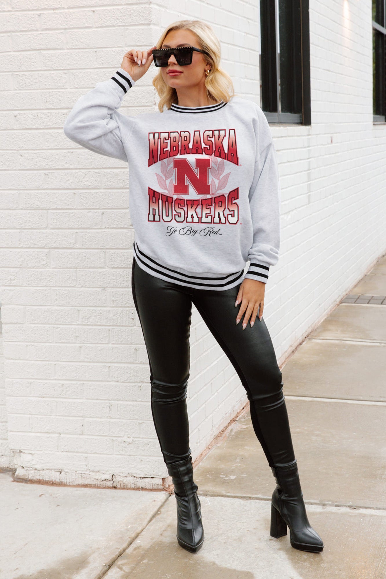 NEBRASKA CORNHUSKERS FADE ROUTE CREW FLEECE RINGER SWEATSHIRT