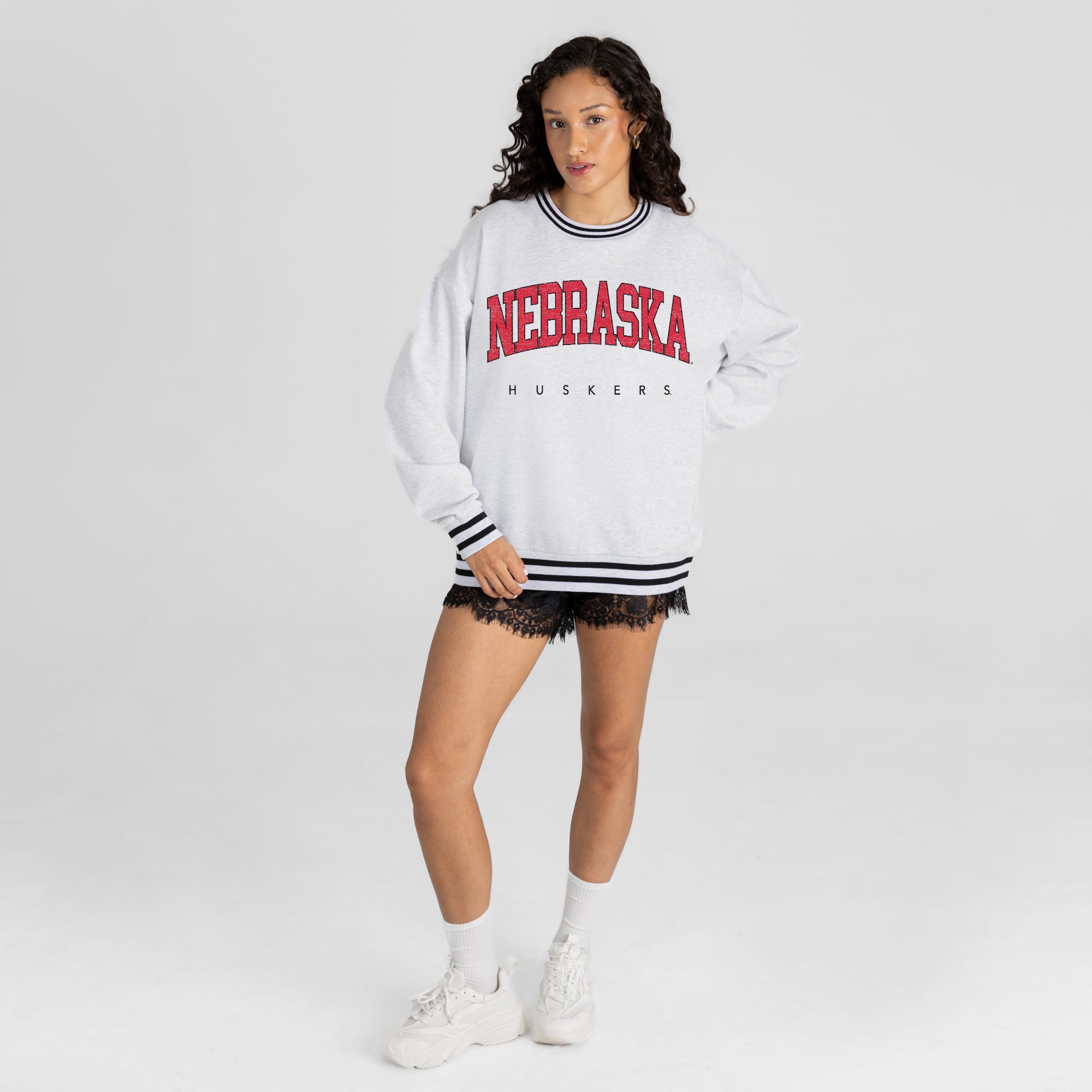 NEBRASKA CORNHUSKERS EASY ENERGY CREW FLEECE RINGER SWEATSHIRT