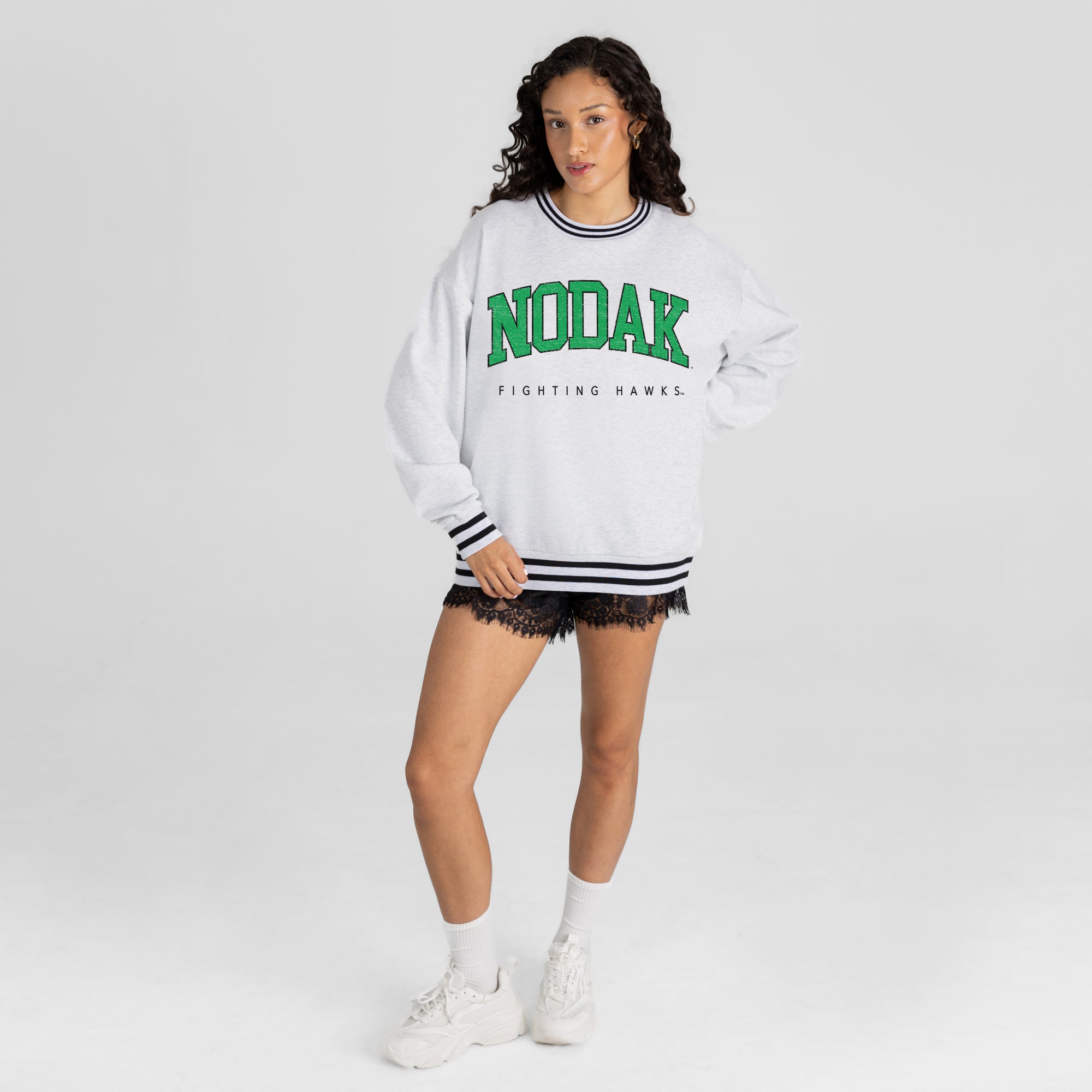 NORTH DAKOTA FIGHTING HAWKS EASY ENERGY CREW FLEECE RINGER SWEATSHIRT